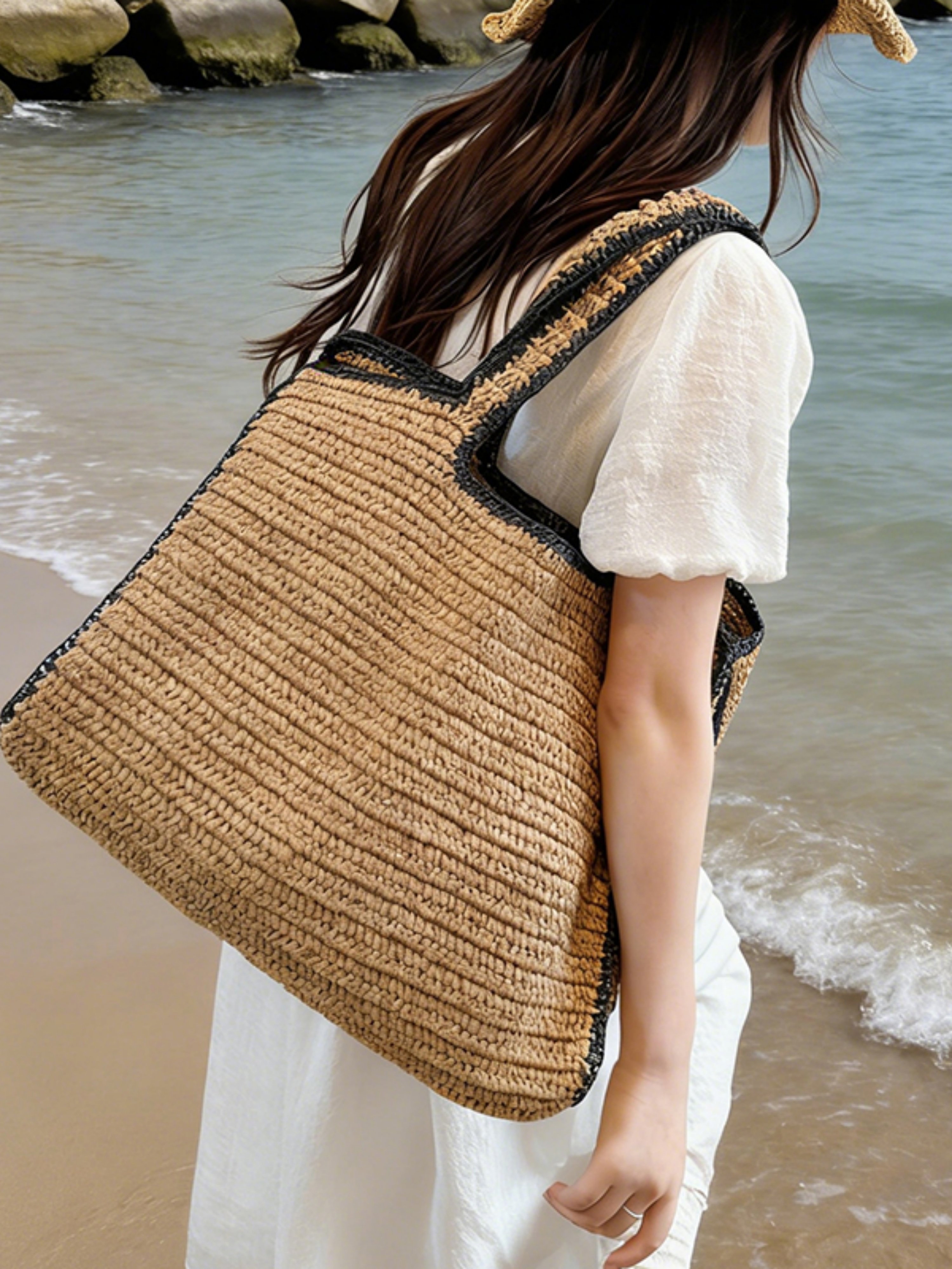 Brown Woven Beach Shoulder Bag