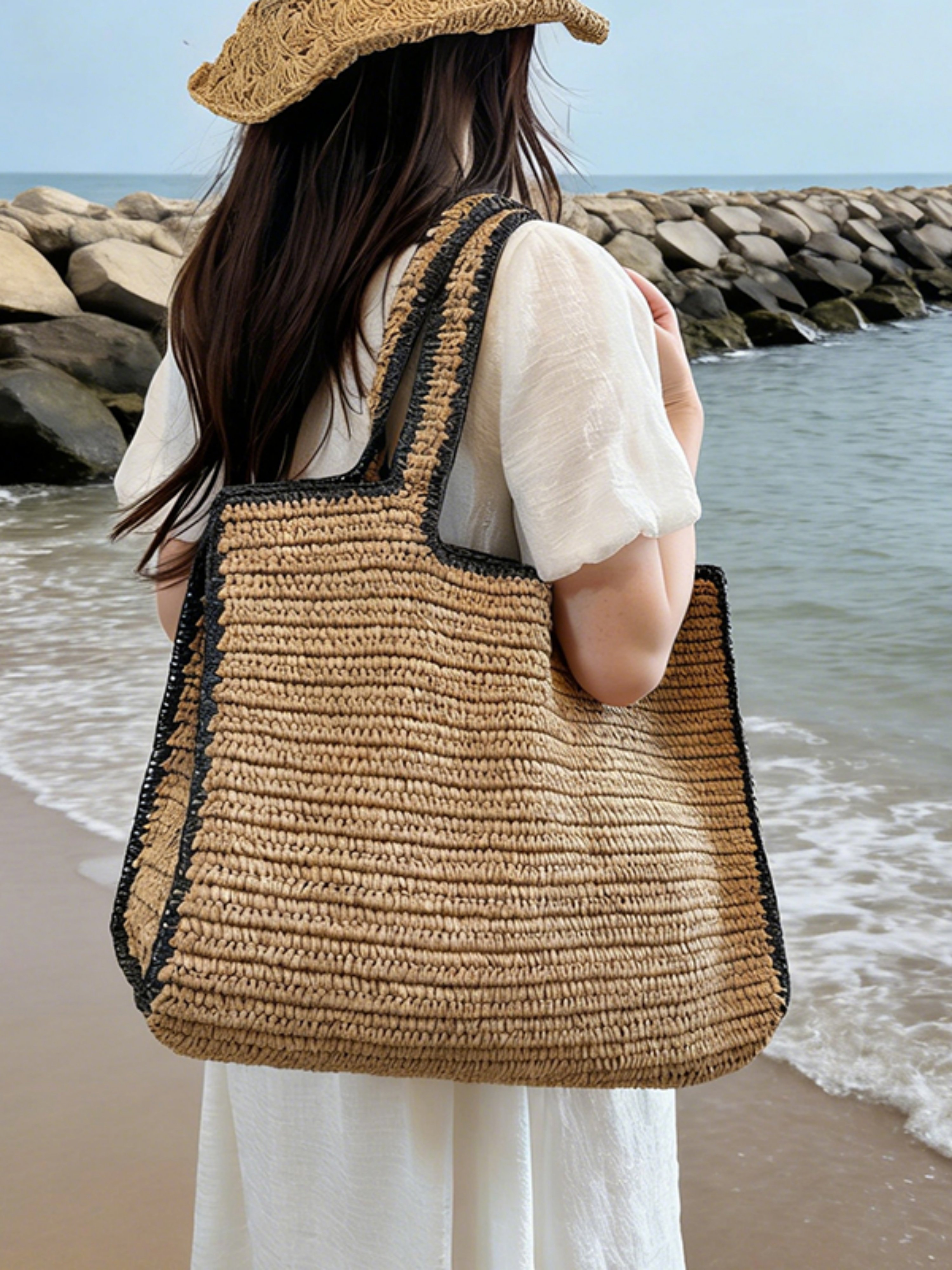 Brown Woven Beach Shoulder Bag