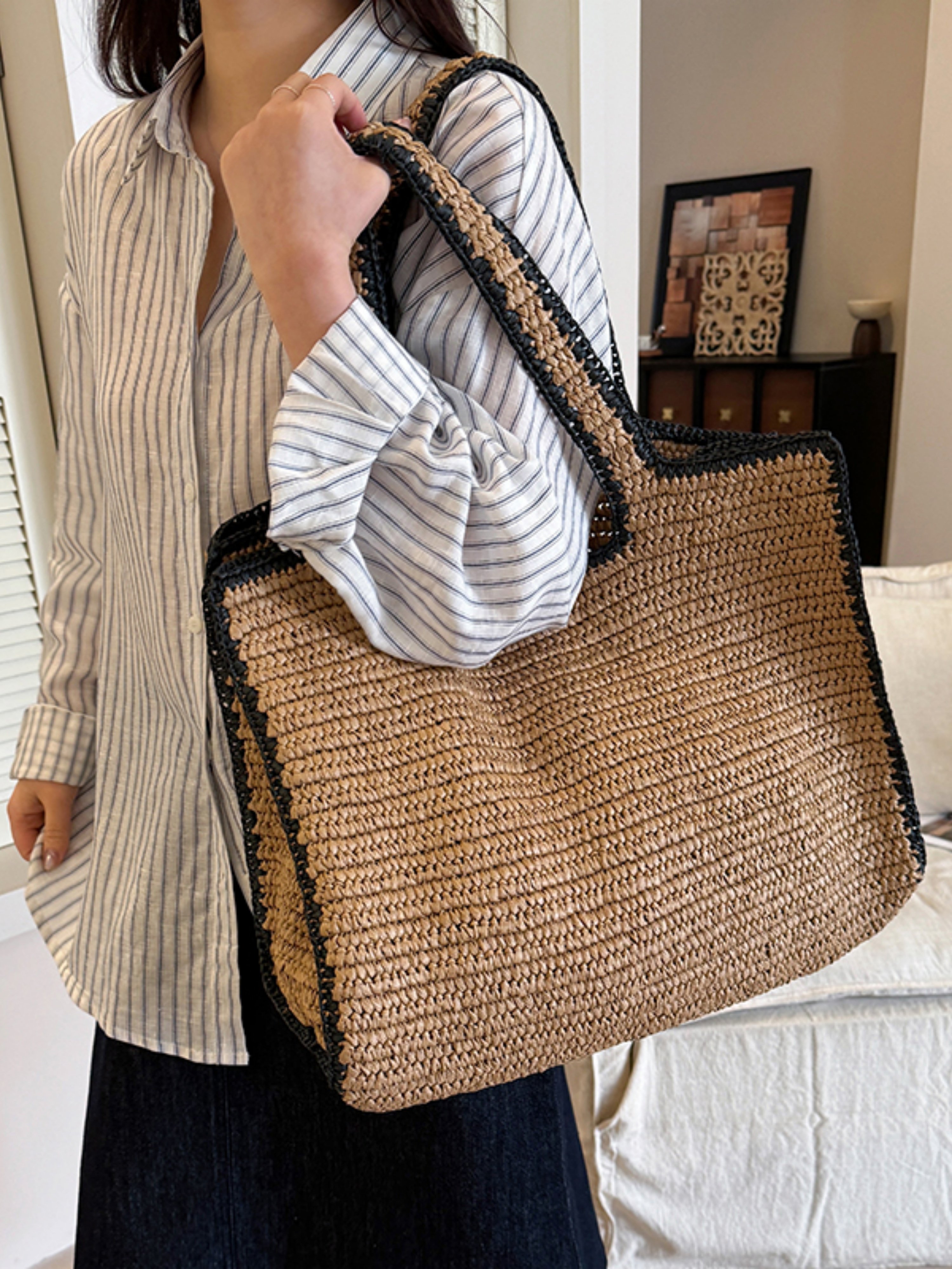 Brown Woven Beach Shoulder Bag