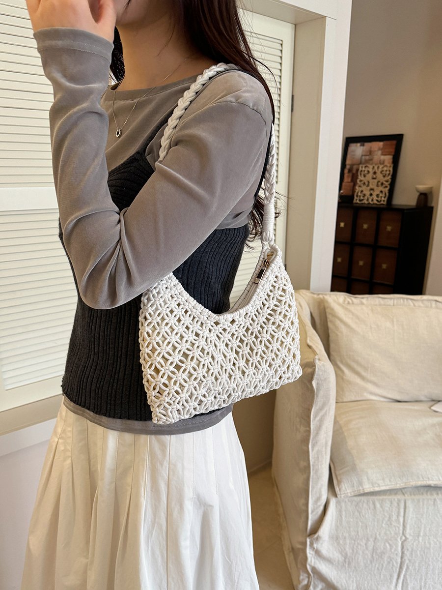 White Macrame Shoulder Bag