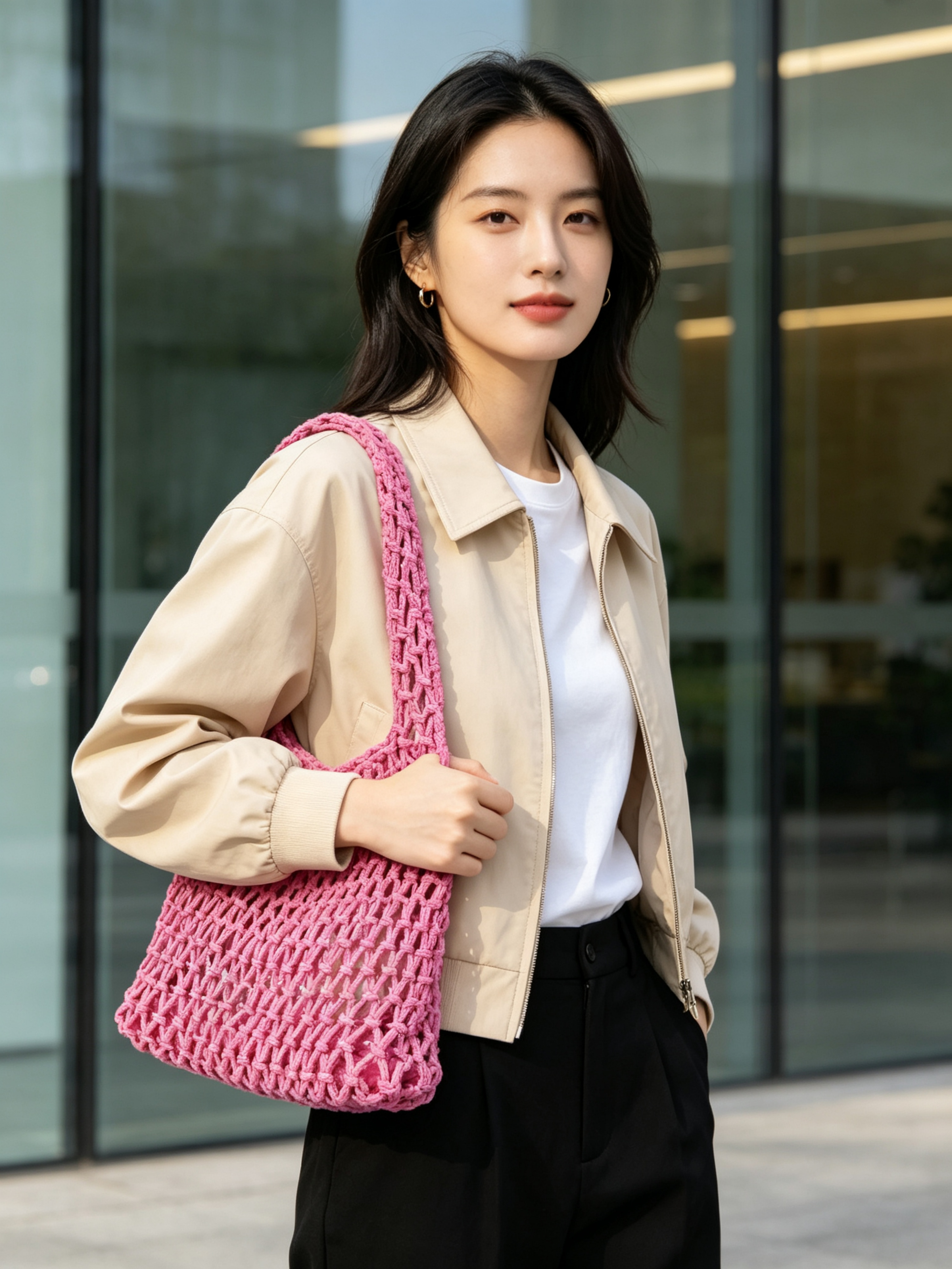 Pink Macrame Shoulder Bag