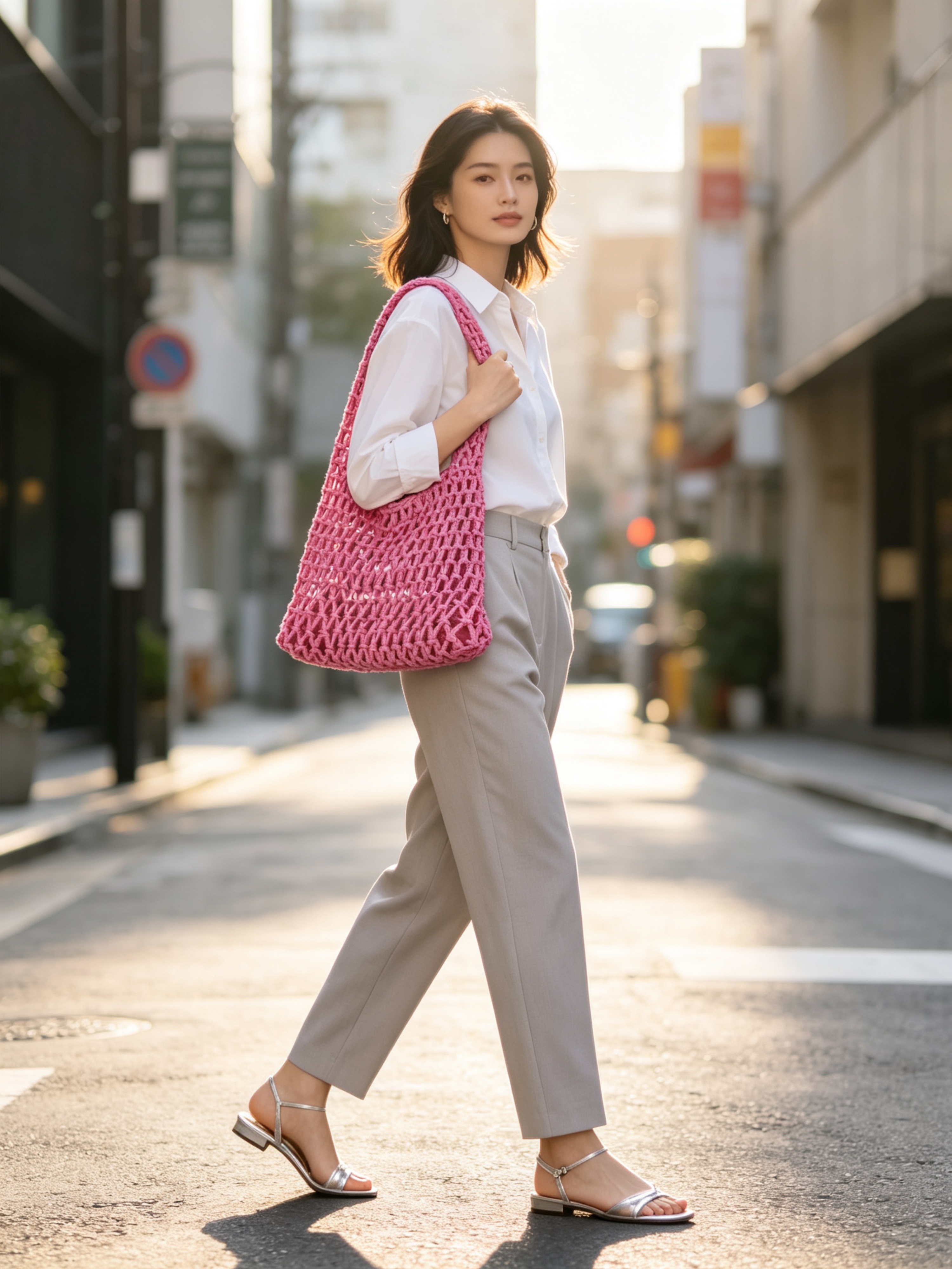 Pink Macrame Shoulder Bag