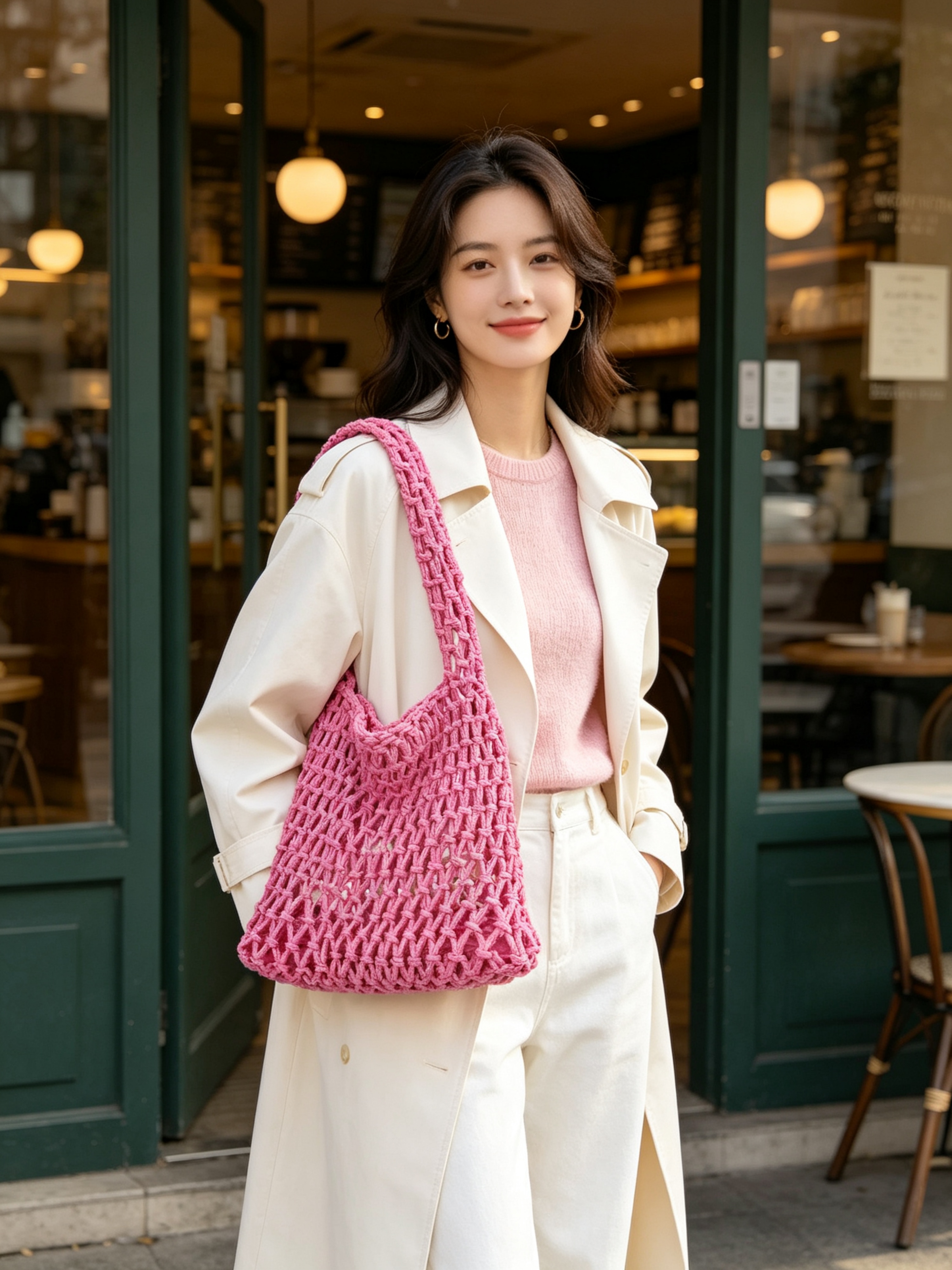 Pink Macrame Shoulder Bag