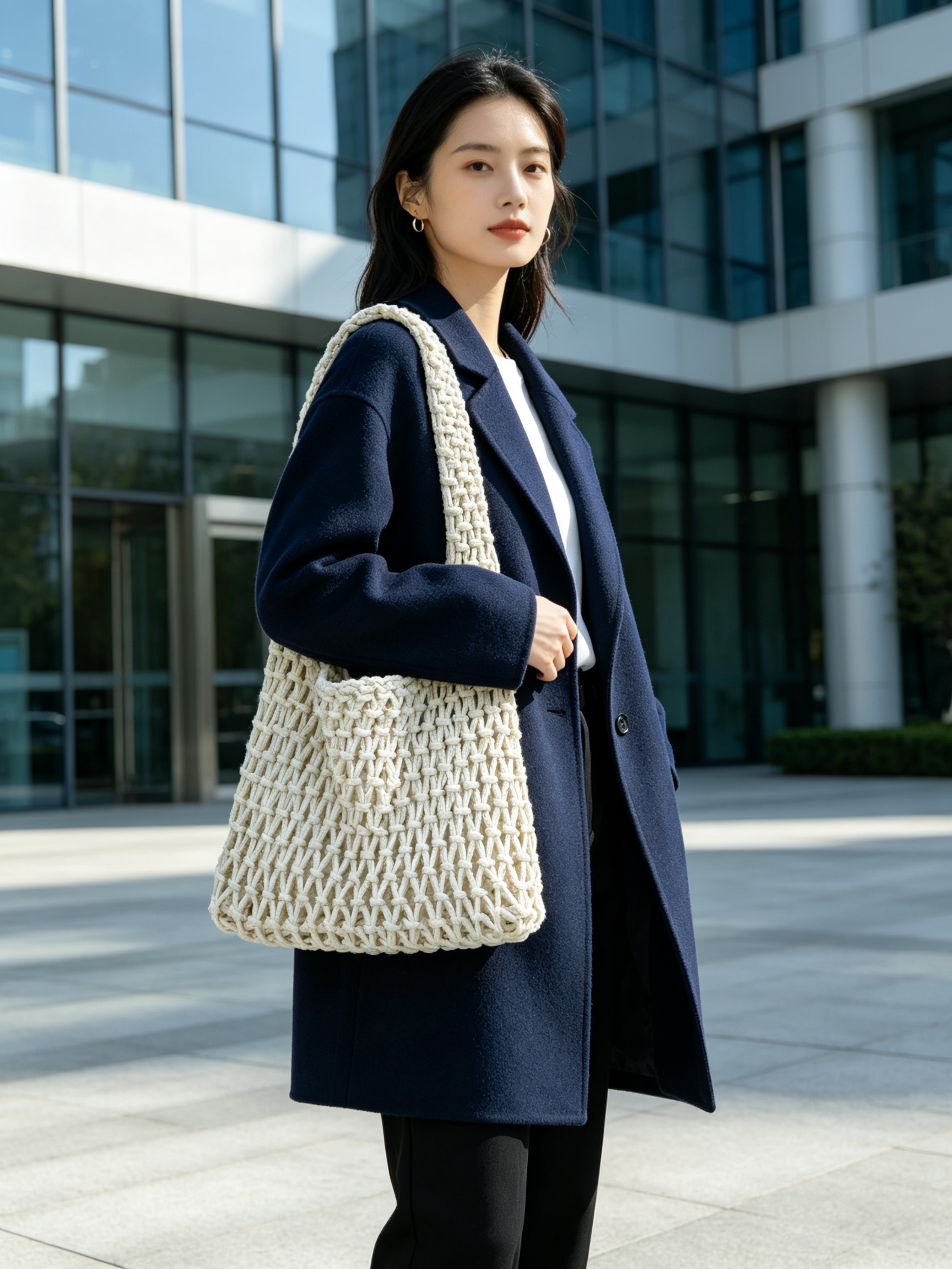 White Macrame Shoulder Bag Elegance