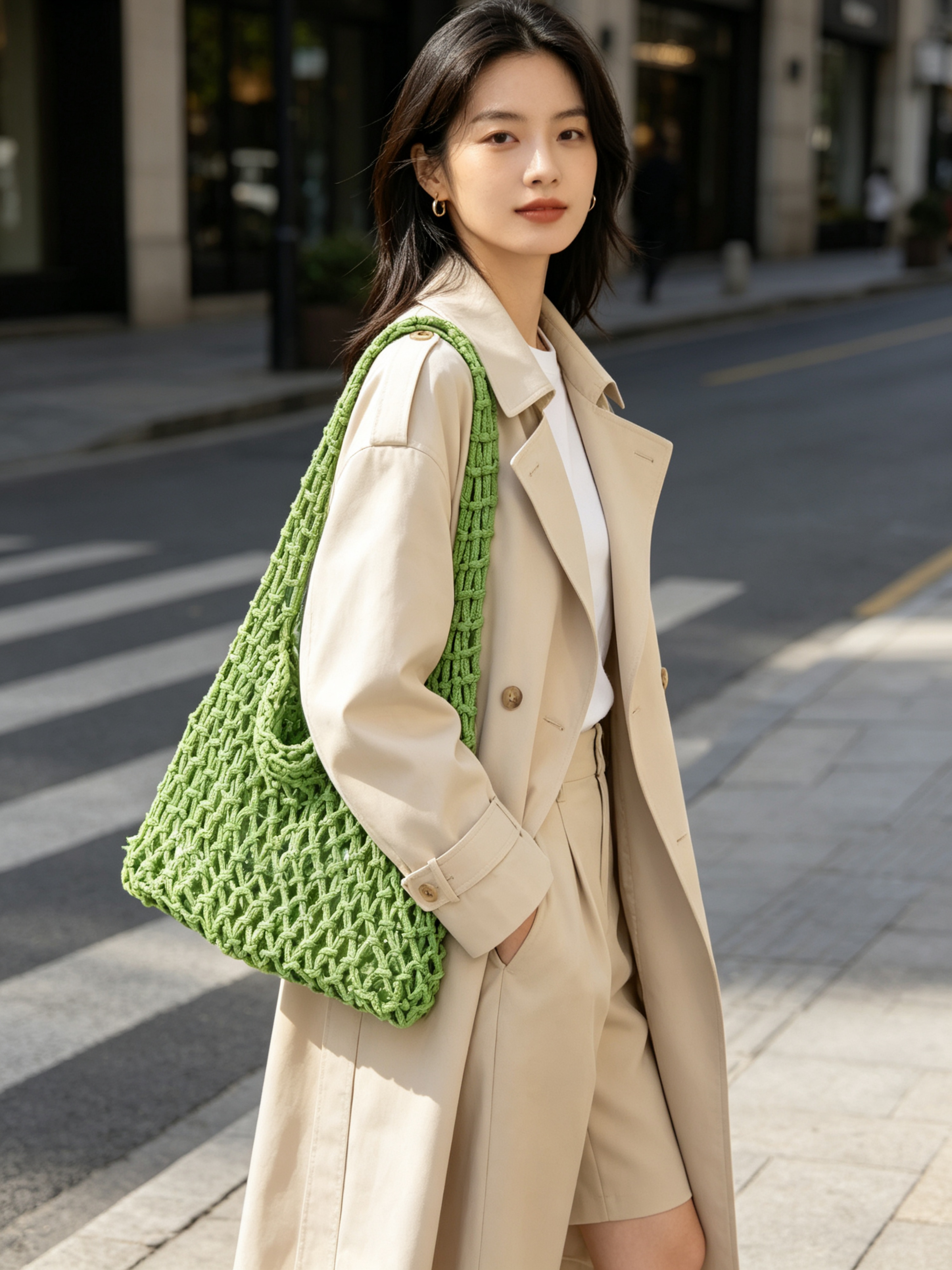 Emerald Green Crochet Shoulder Bag