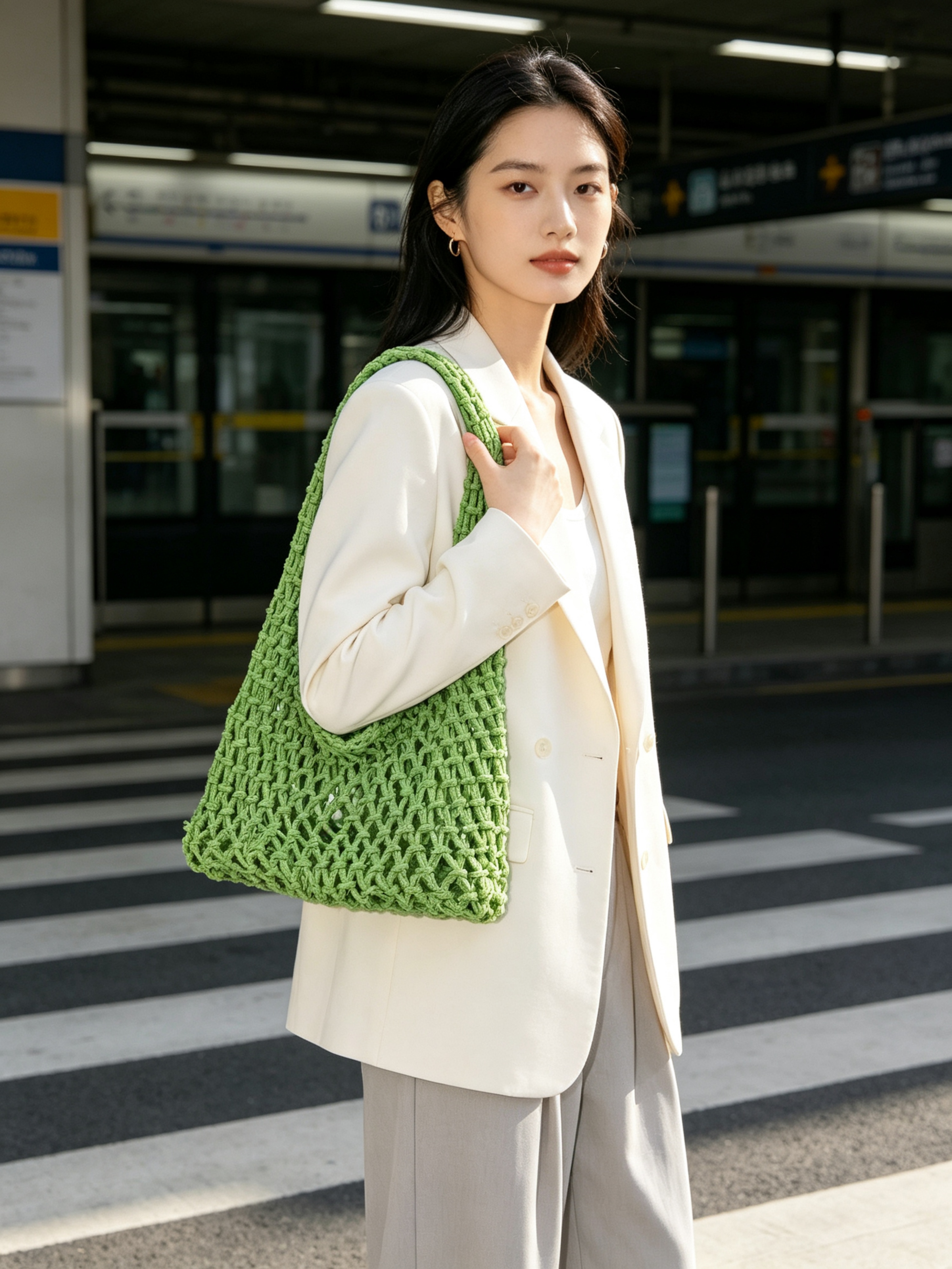 Emerald Green Crochet Shoulder Bag