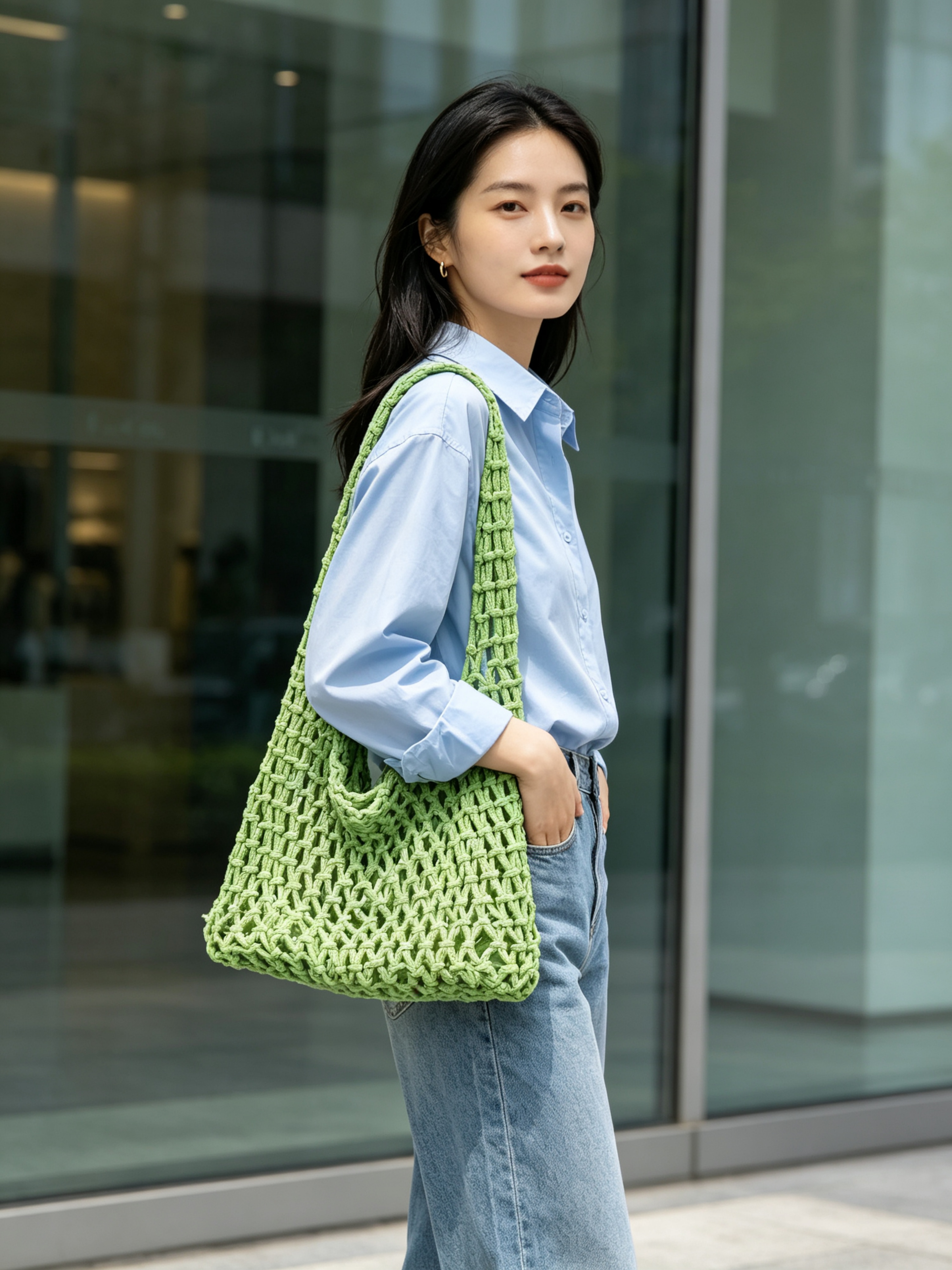 Emerald Green Crochet Shoulder Bag