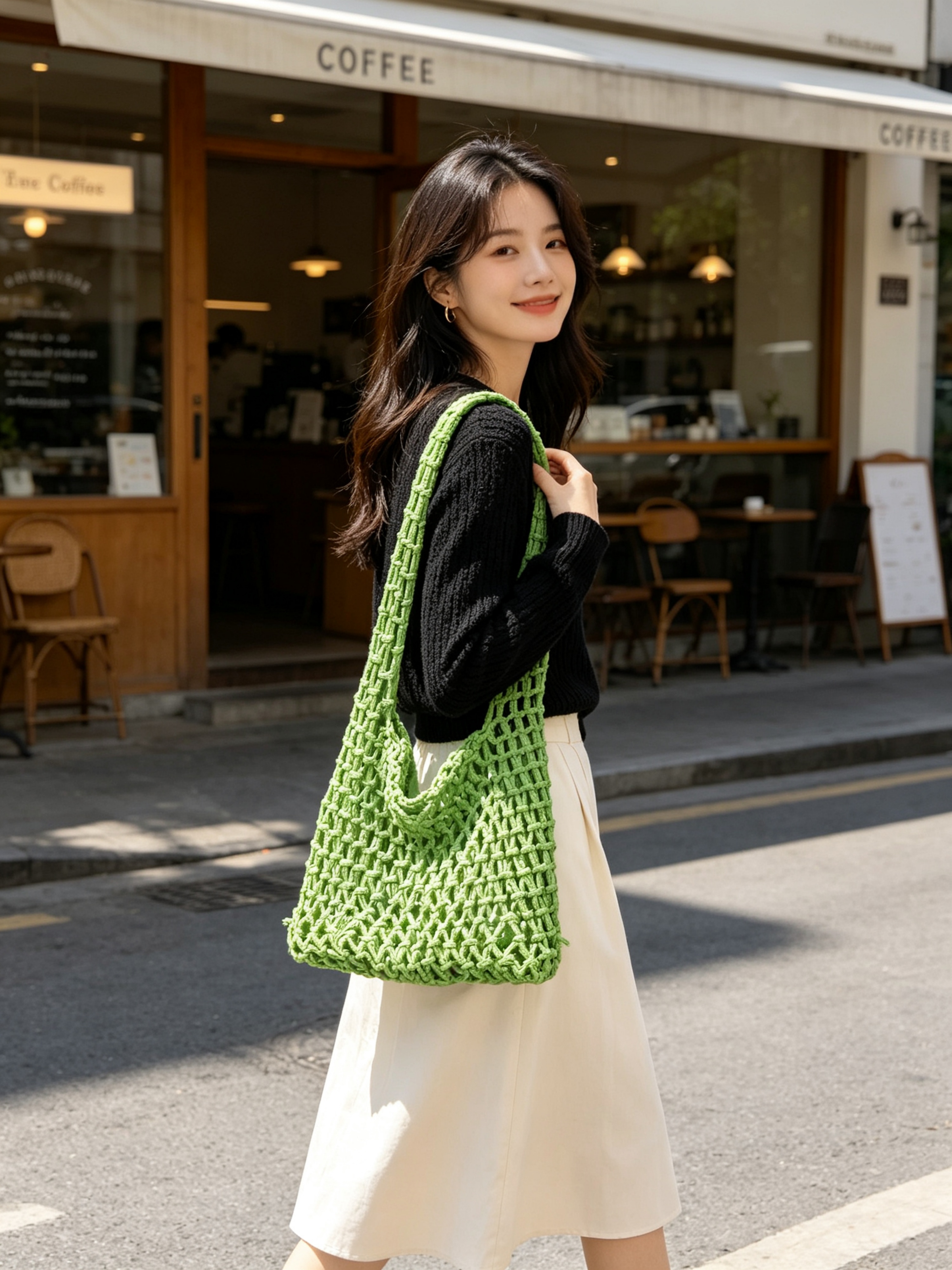 Emerald Green Crochet Shoulder Bag