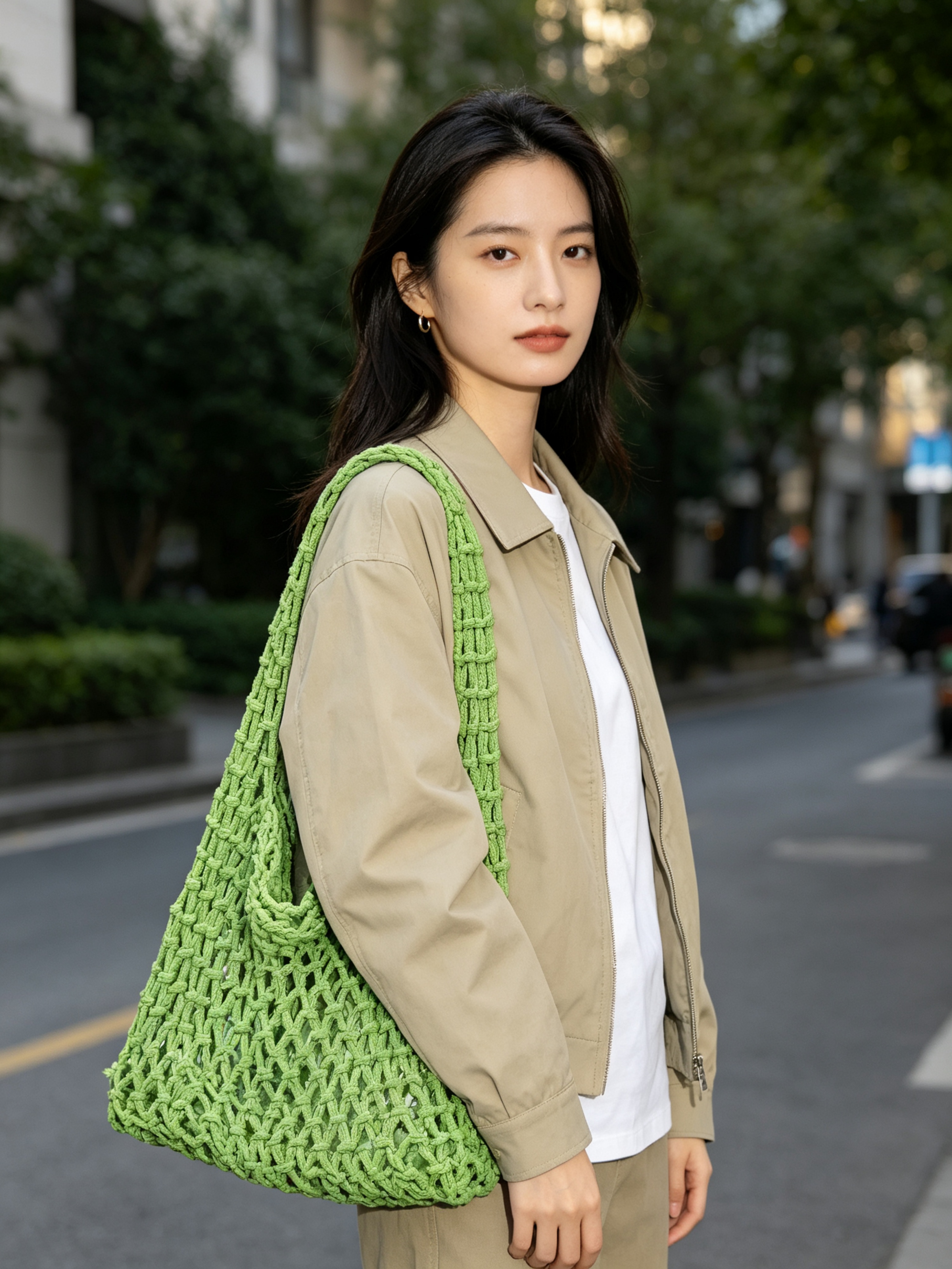 Emerald Green Crochet Shoulder Bag