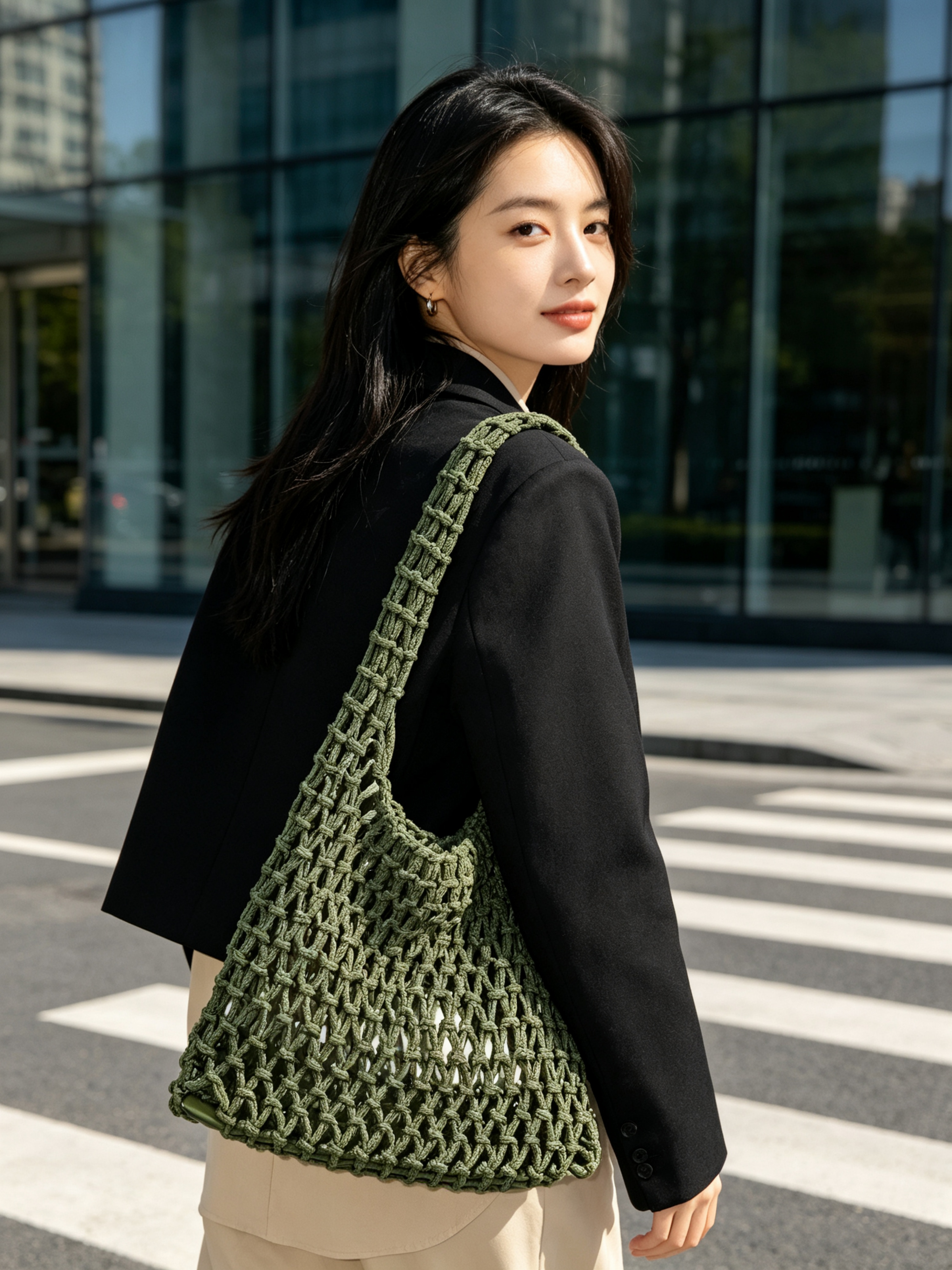 Brown Crochet Shoulder Bag
