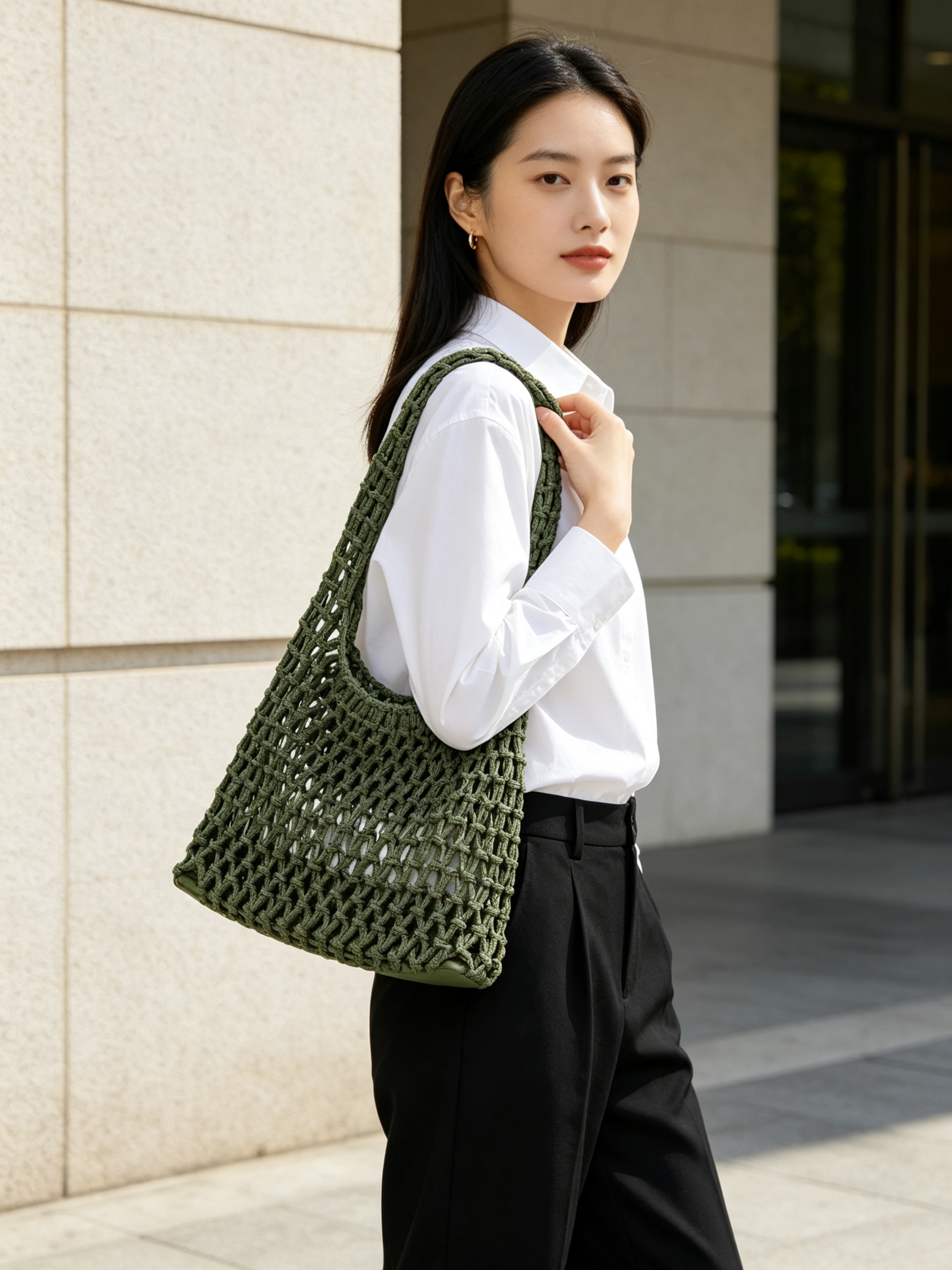 Brown Crochet Shoulder Bag