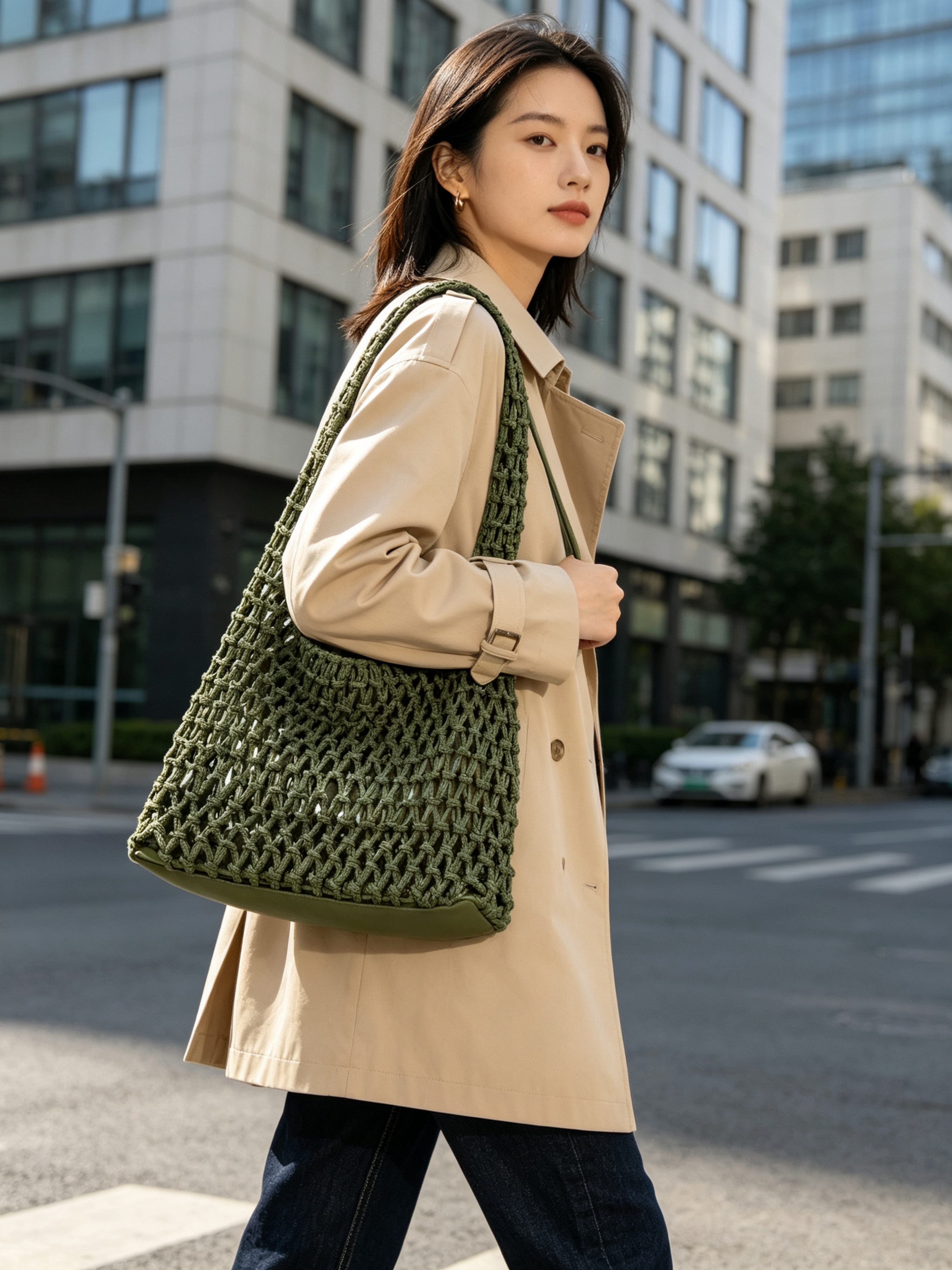 Brown Crochet Shoulder Bag