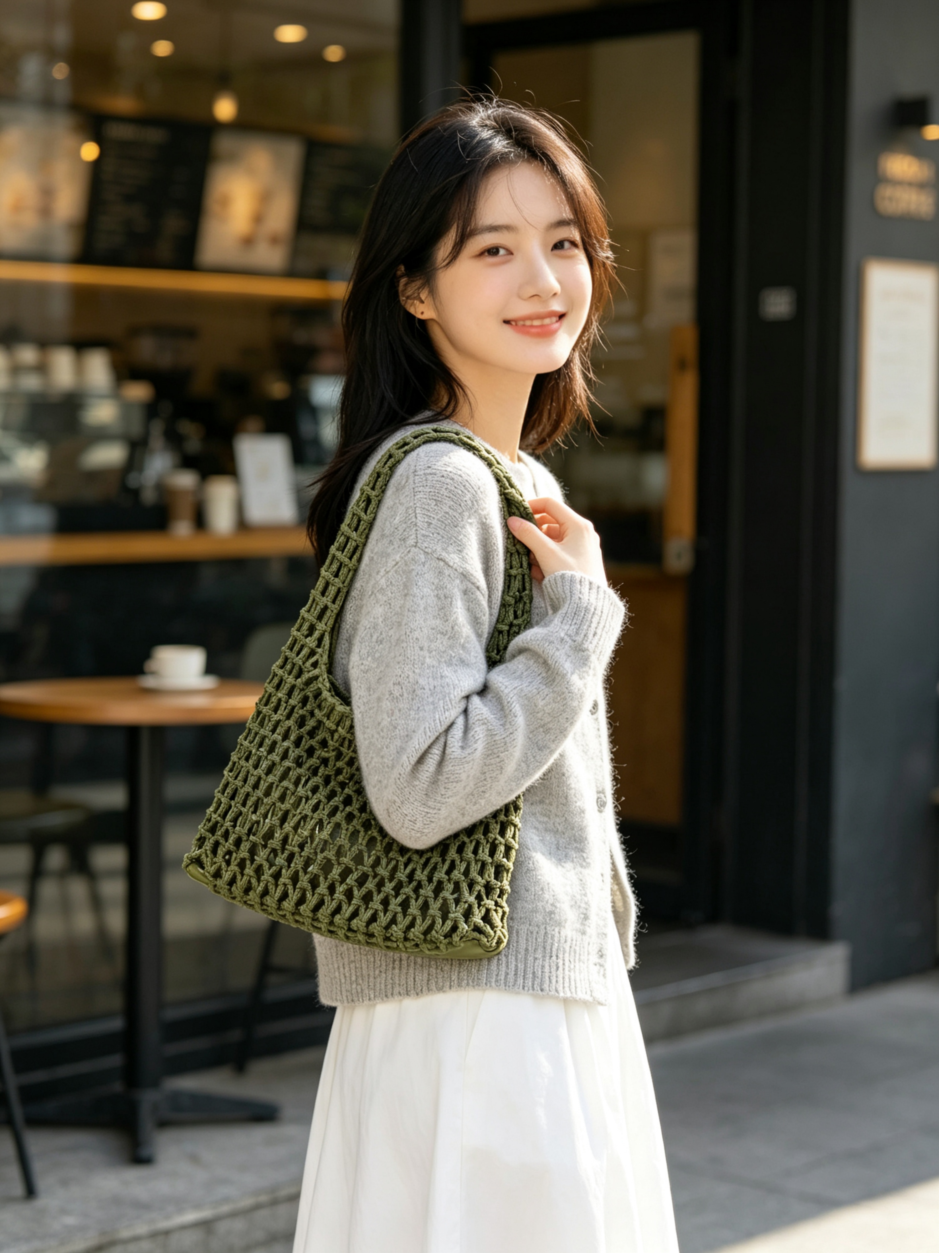 Brown Crochet Shoulder Bag