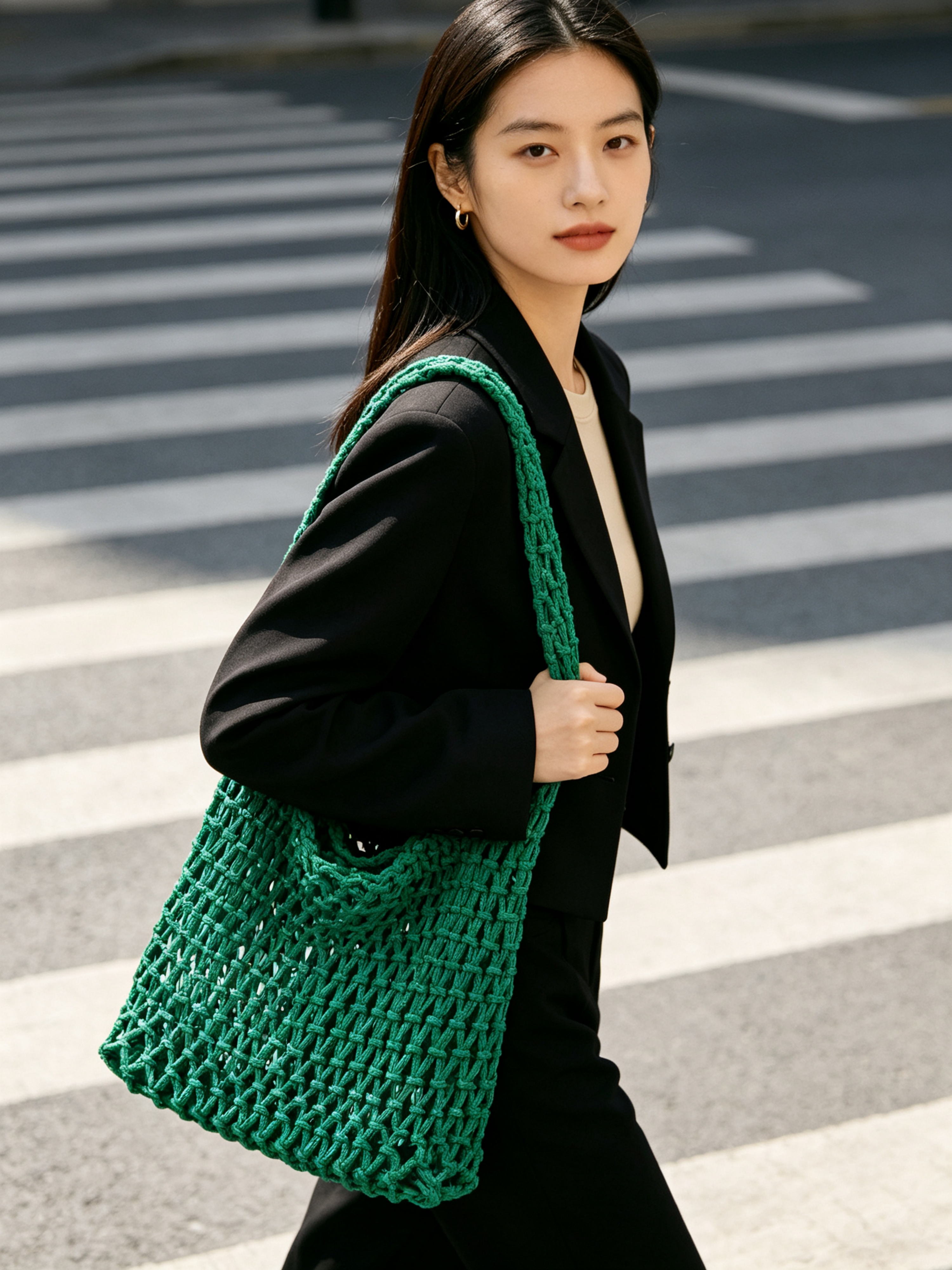 Neon Green Crochet Shoulder Bag
