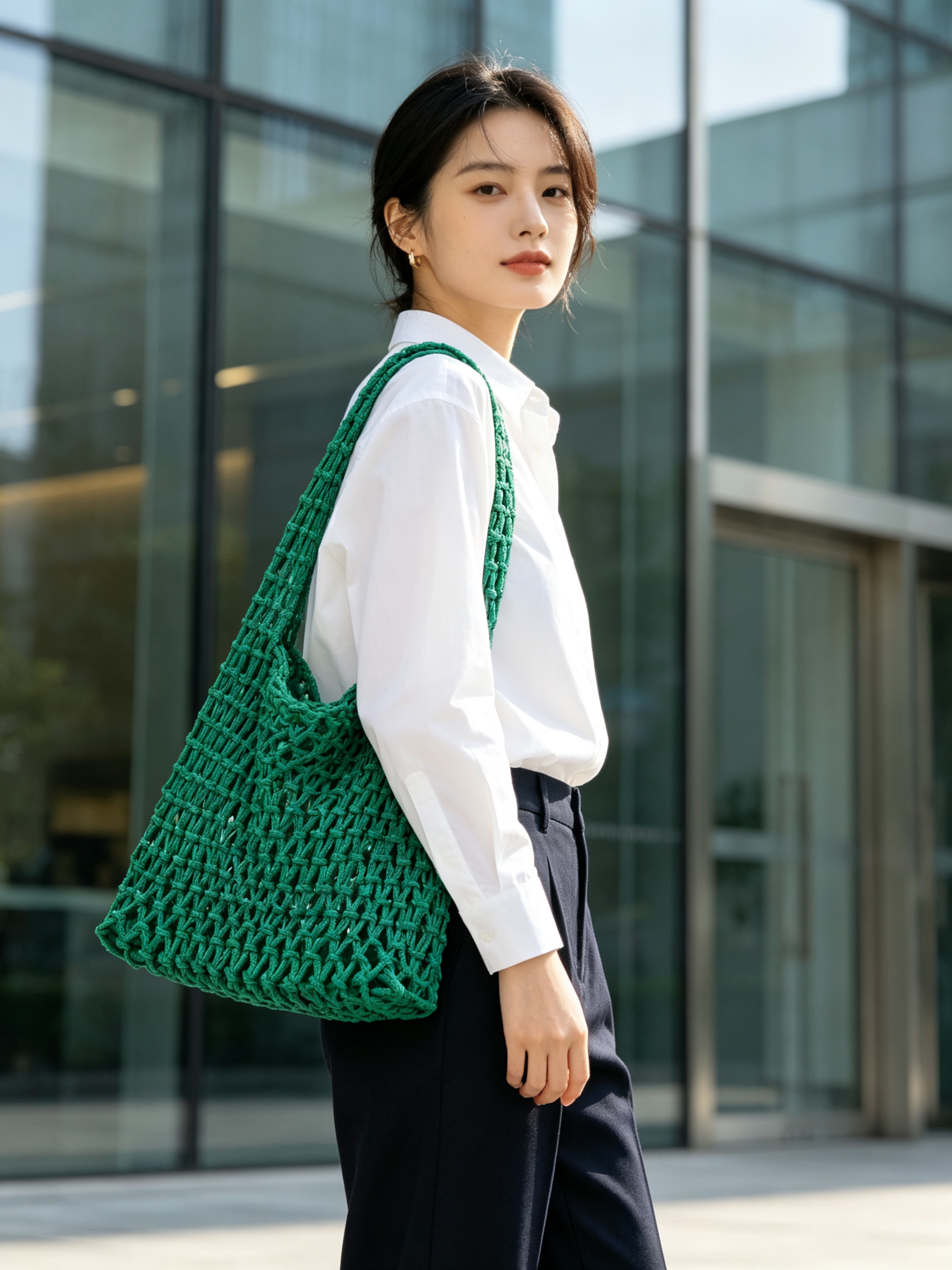 Neon Green Crochet Shoulder Bag