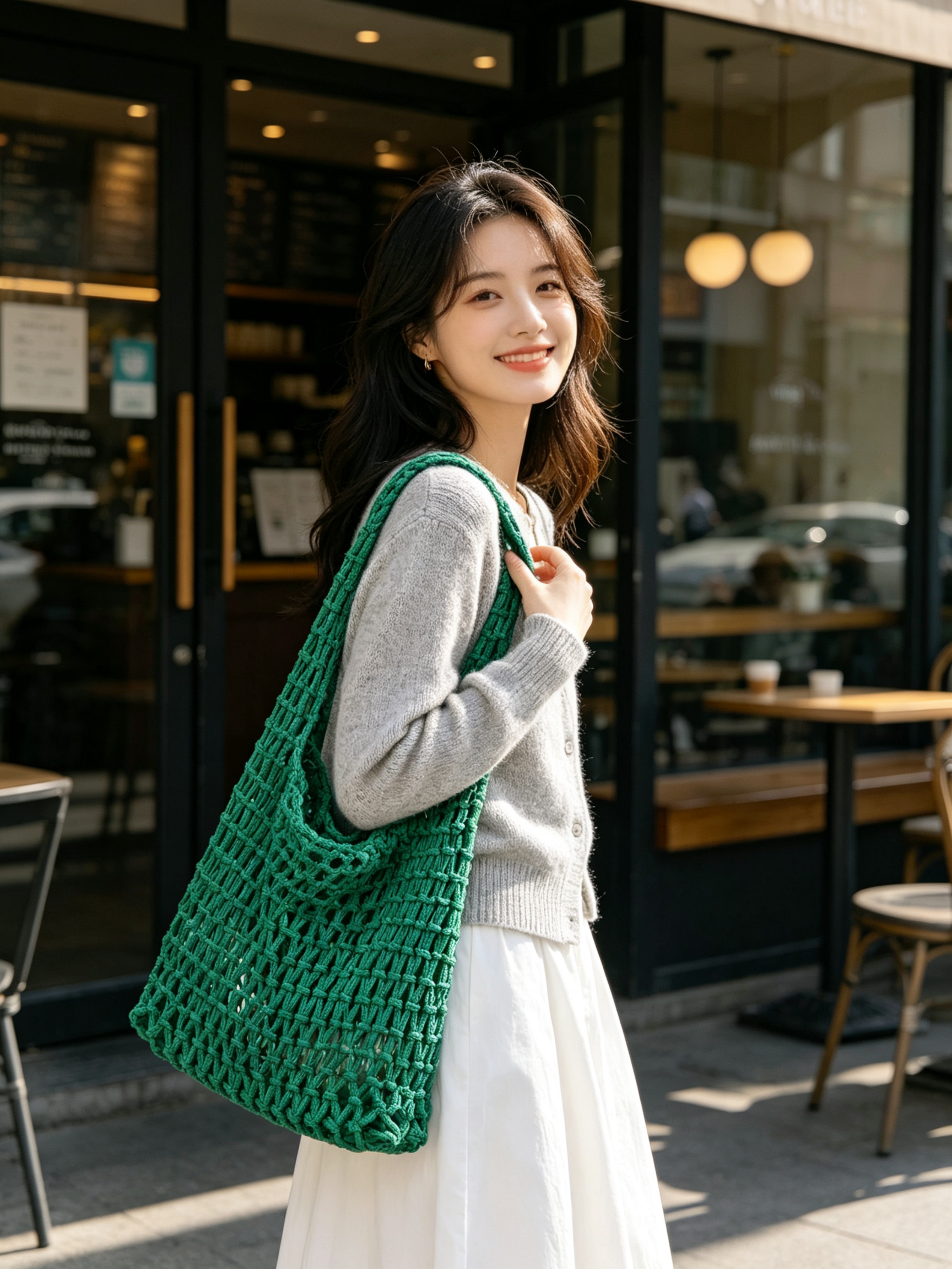 Neon Green Crochet Shoulder Bag