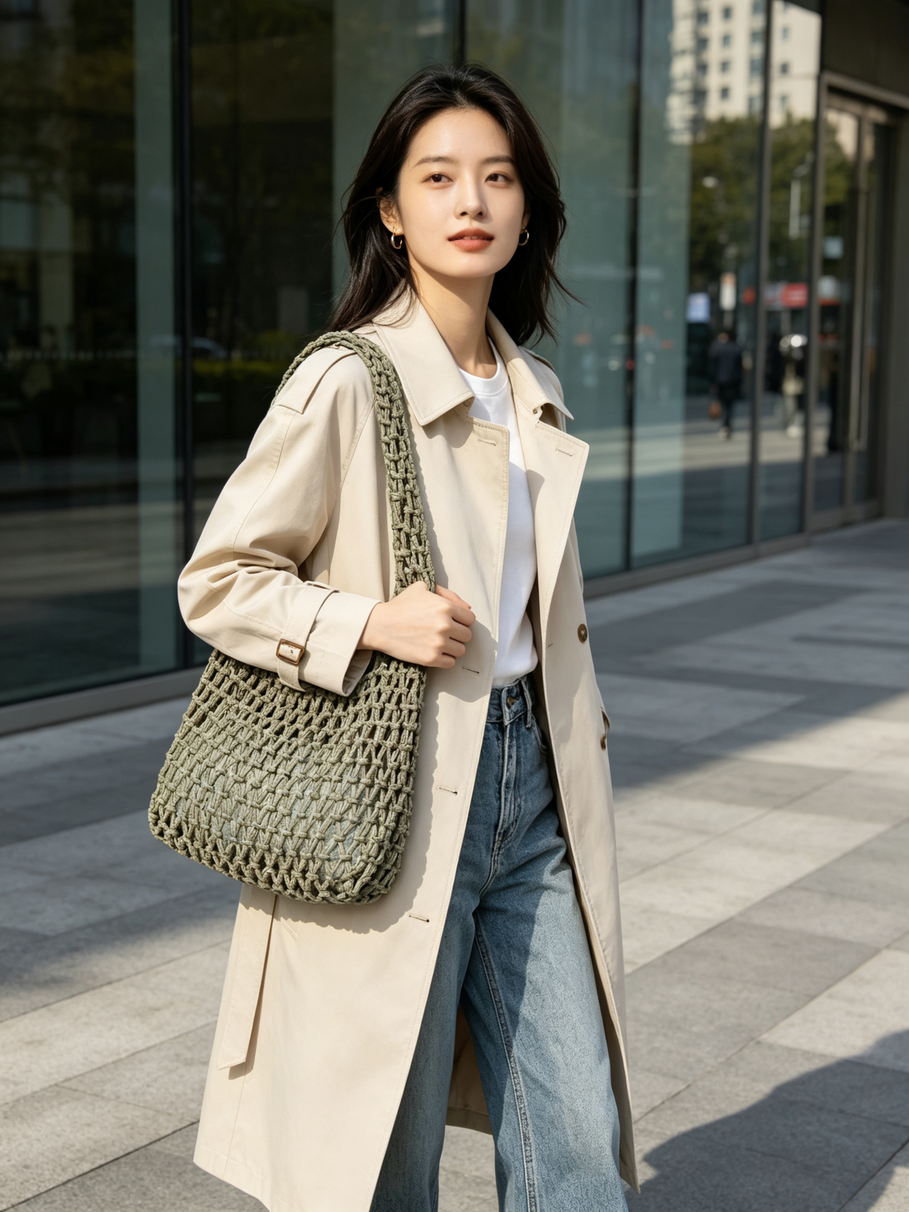 Grey Macrame Shoulder Bag