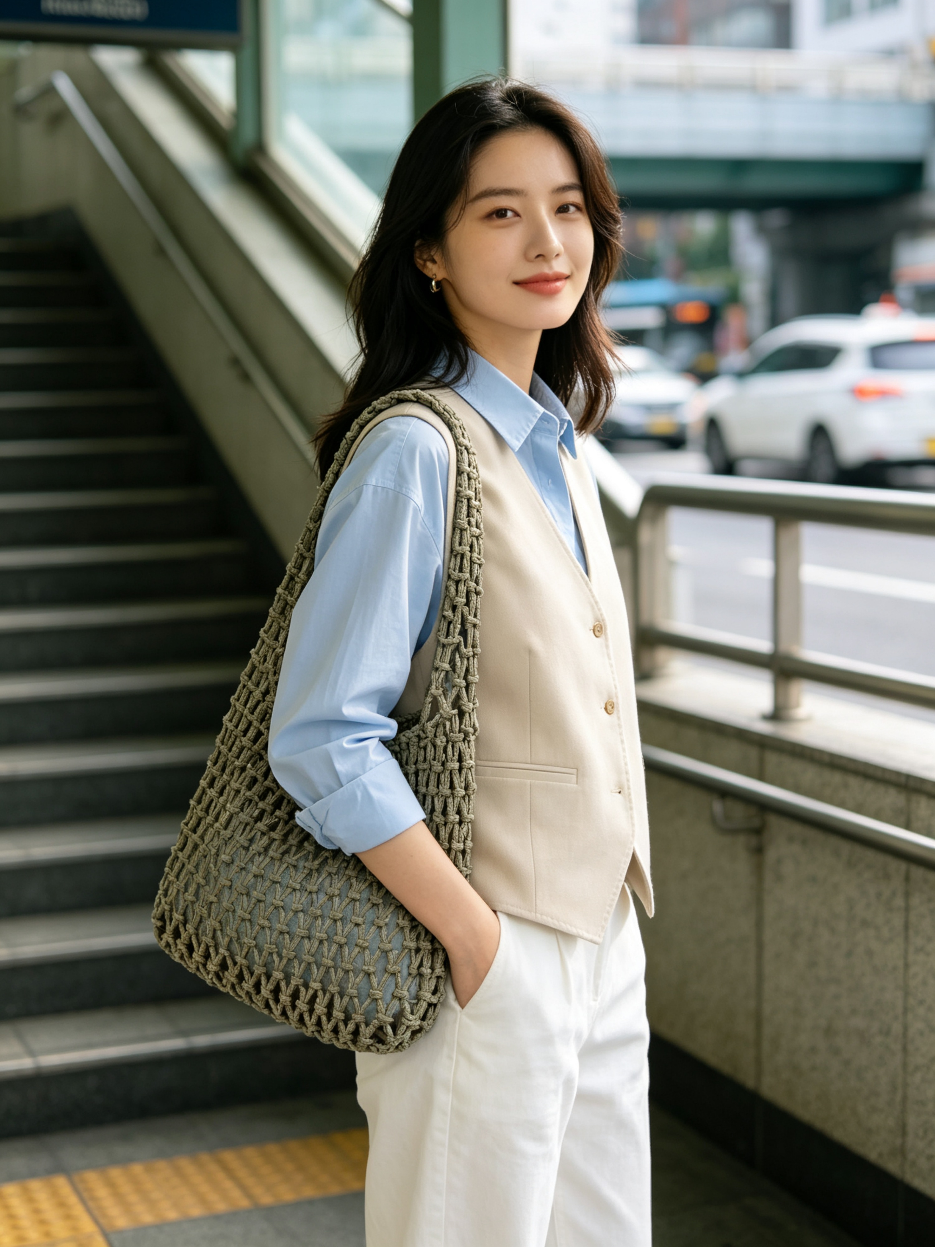Grey Macrame Shoulder Bag