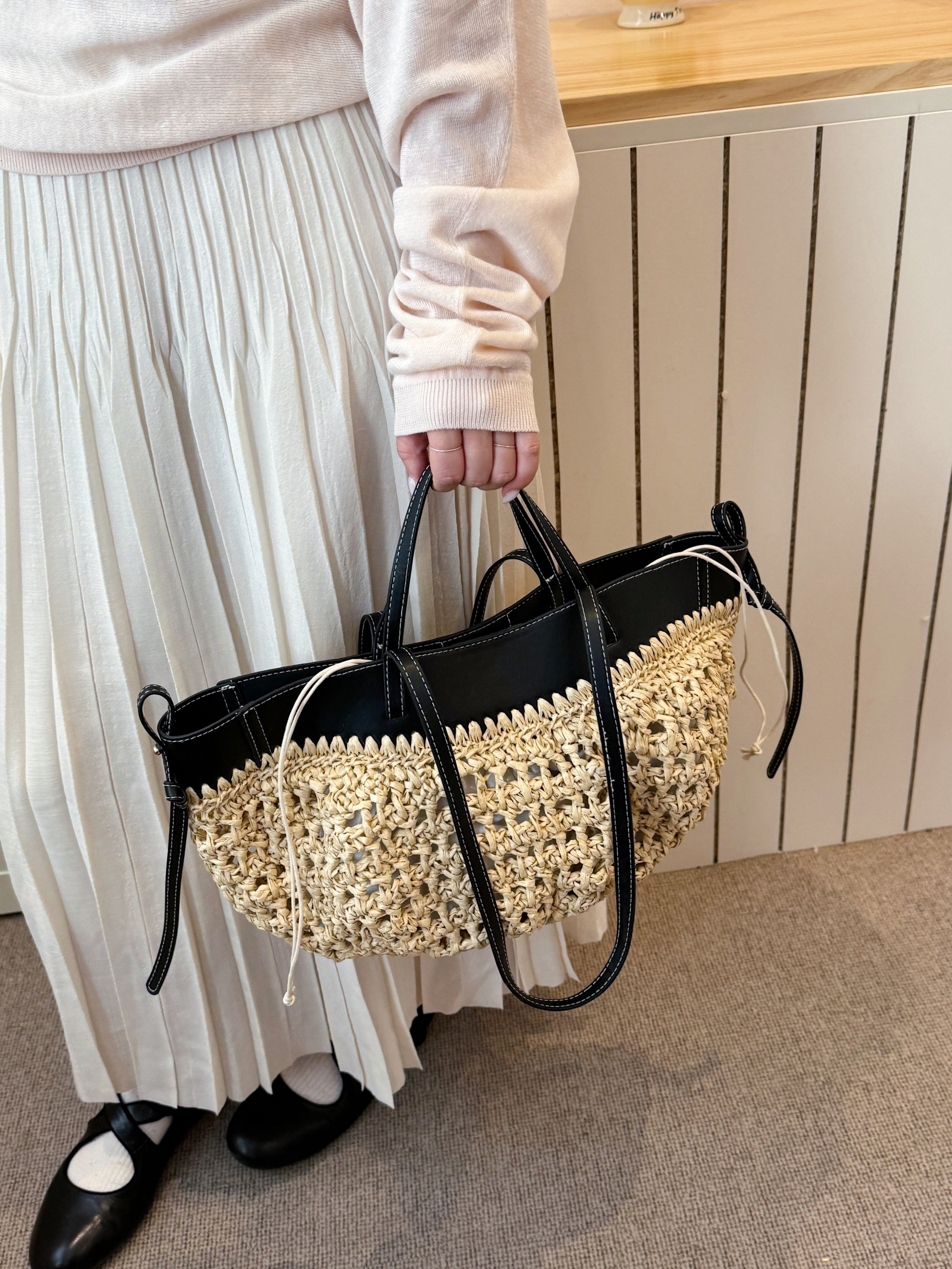 Black and Straw Shoulder Bag