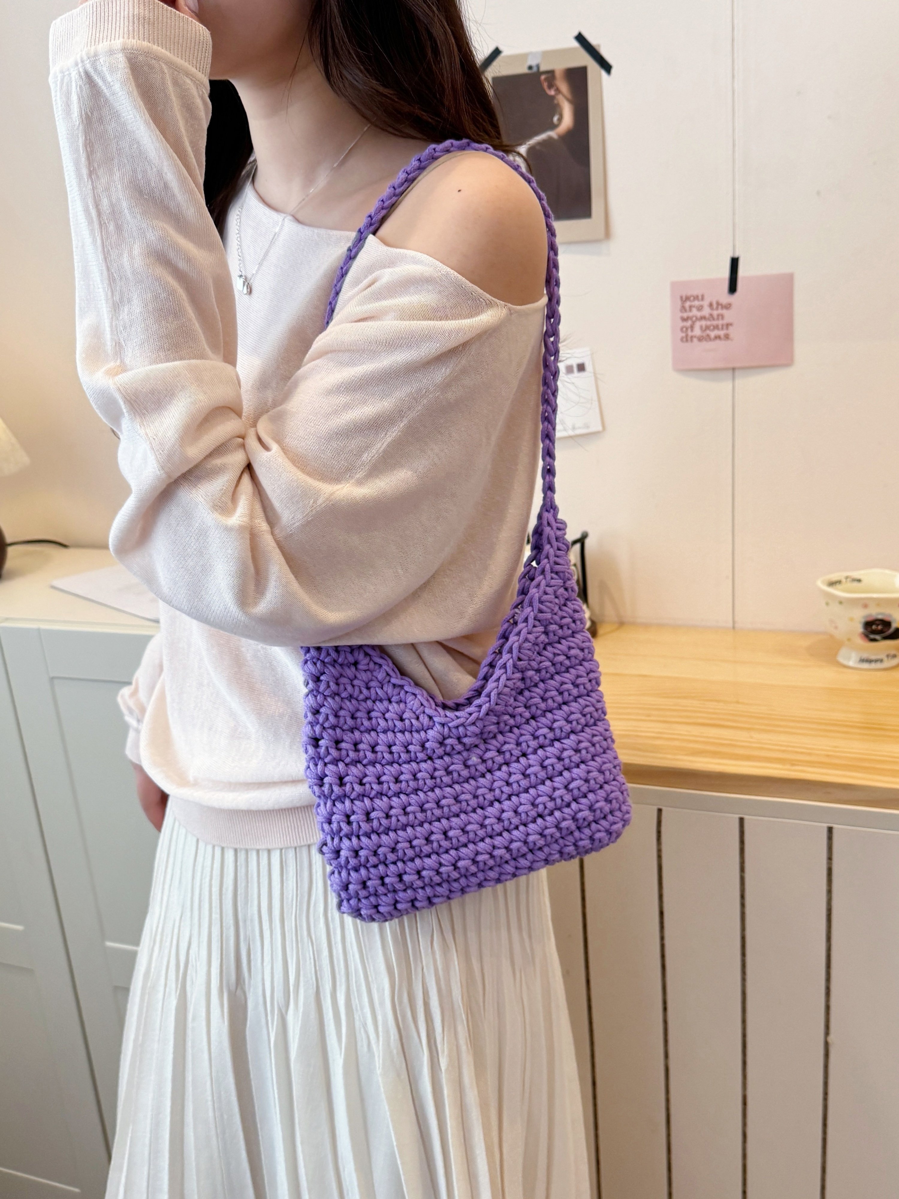Purple Crochet Shoulder Bag