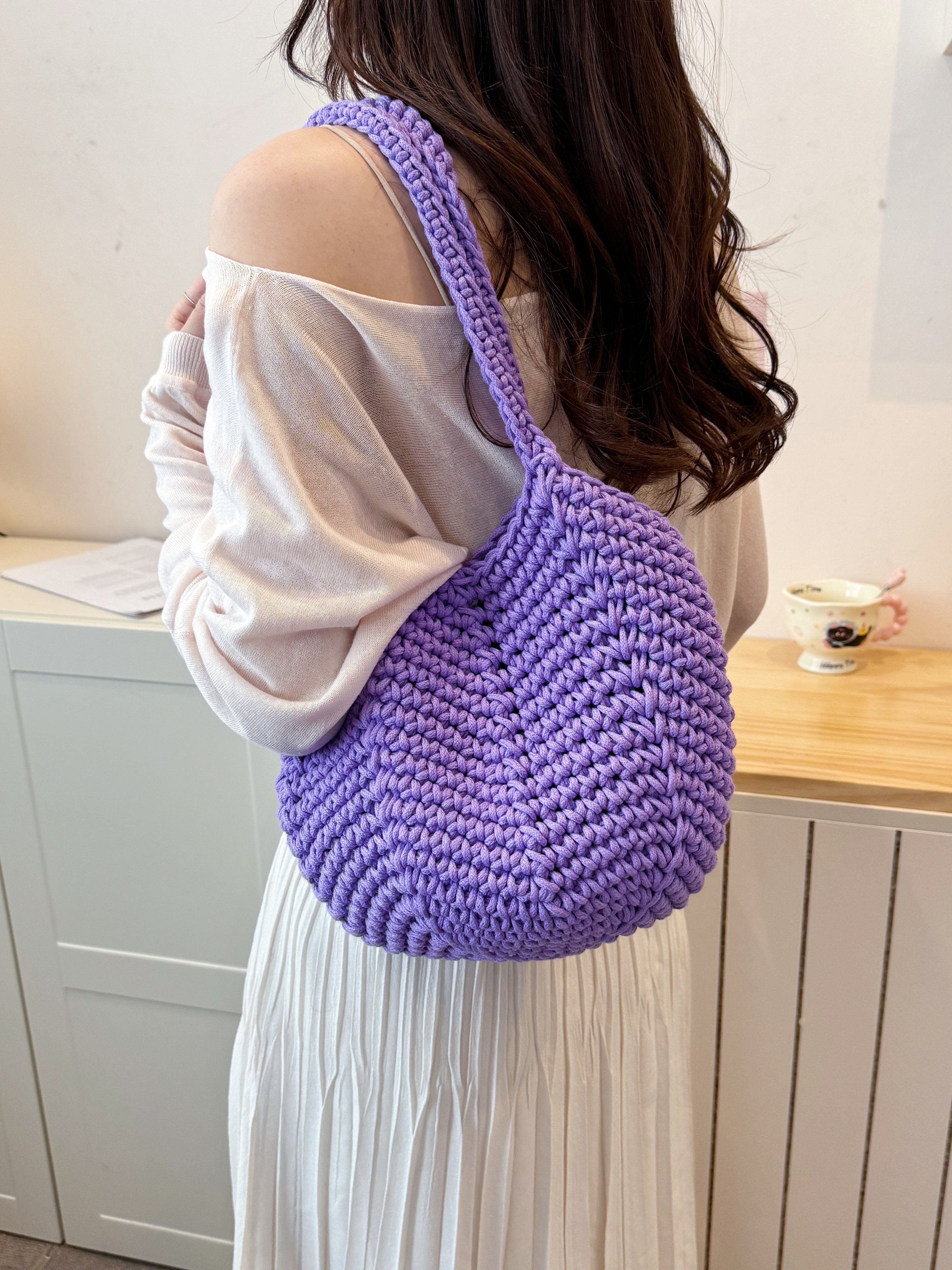 Purple Crochet Shoulder Bag