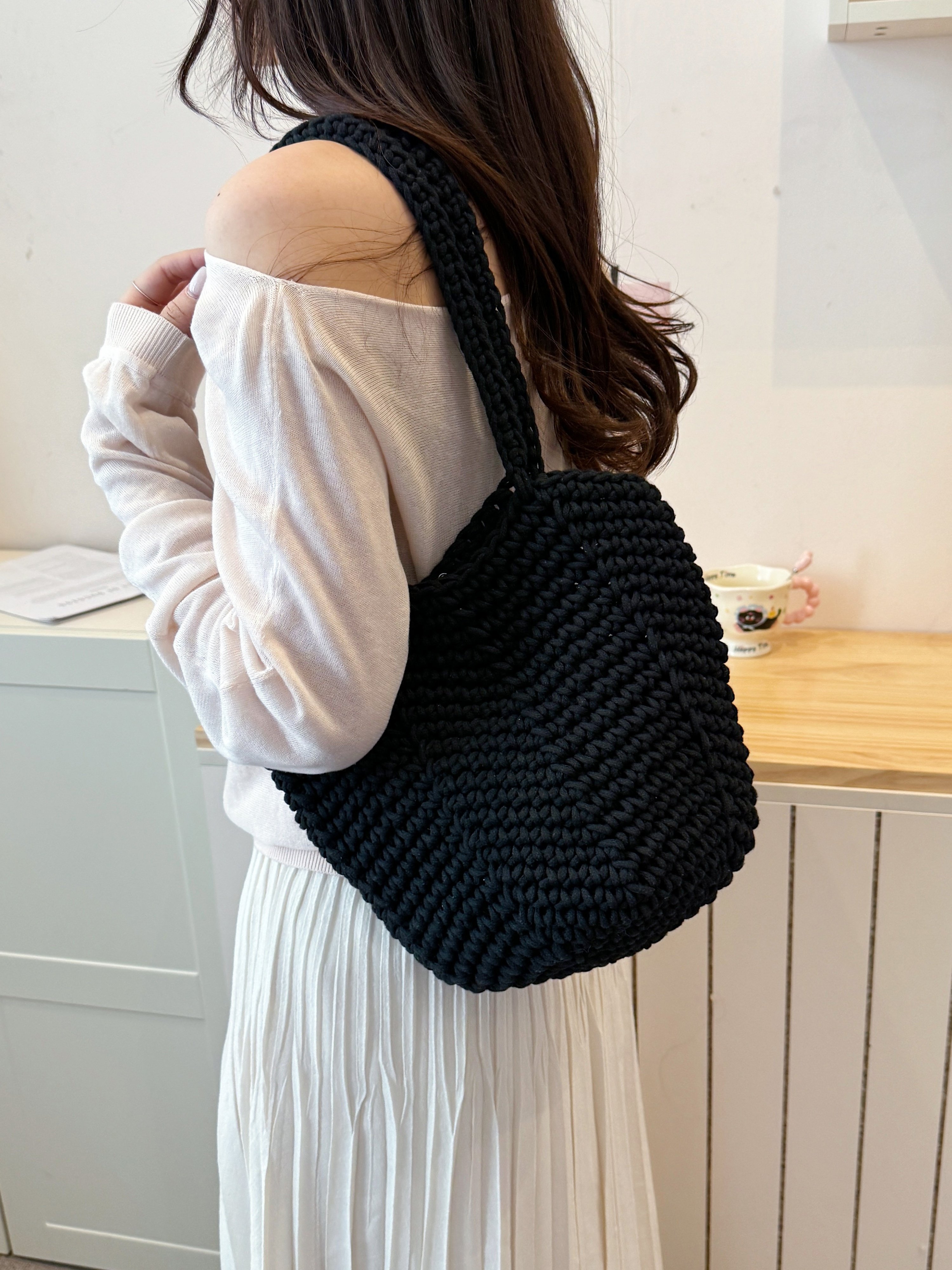Black Crochet Shoulder Bag