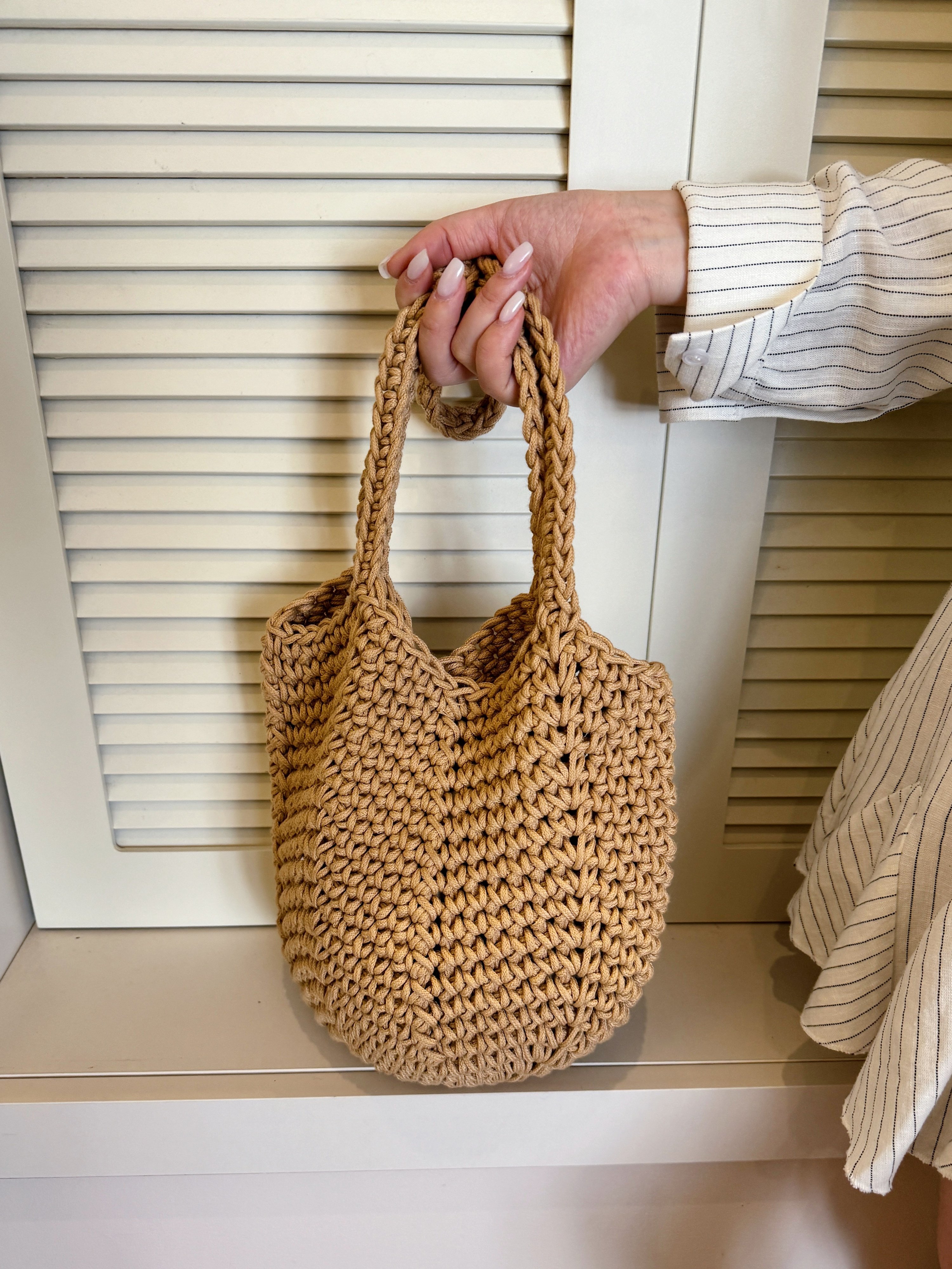 Tan Crochet Knit Shoulder Bag
