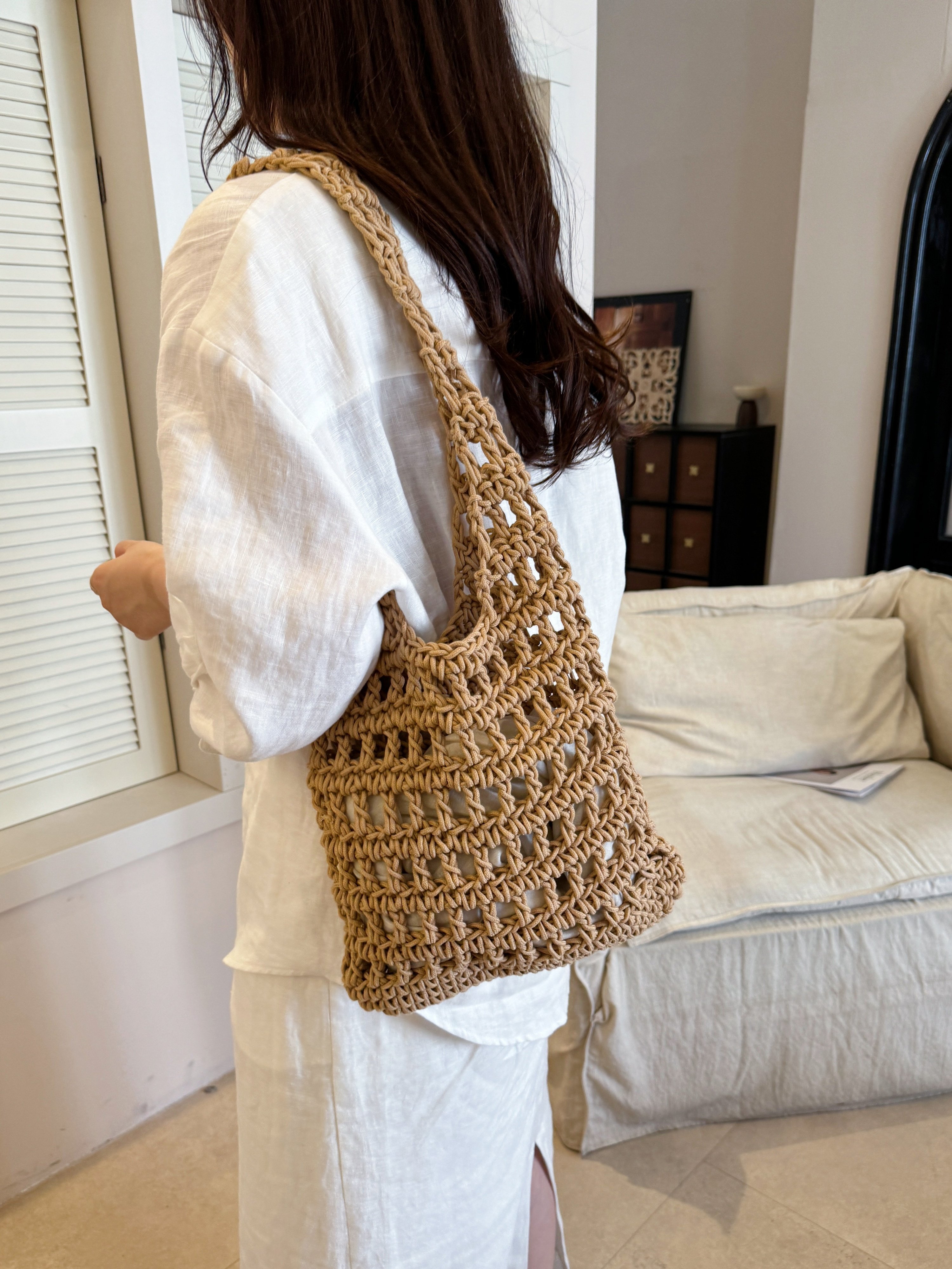 Khaki Crocheted Shoulder Bag