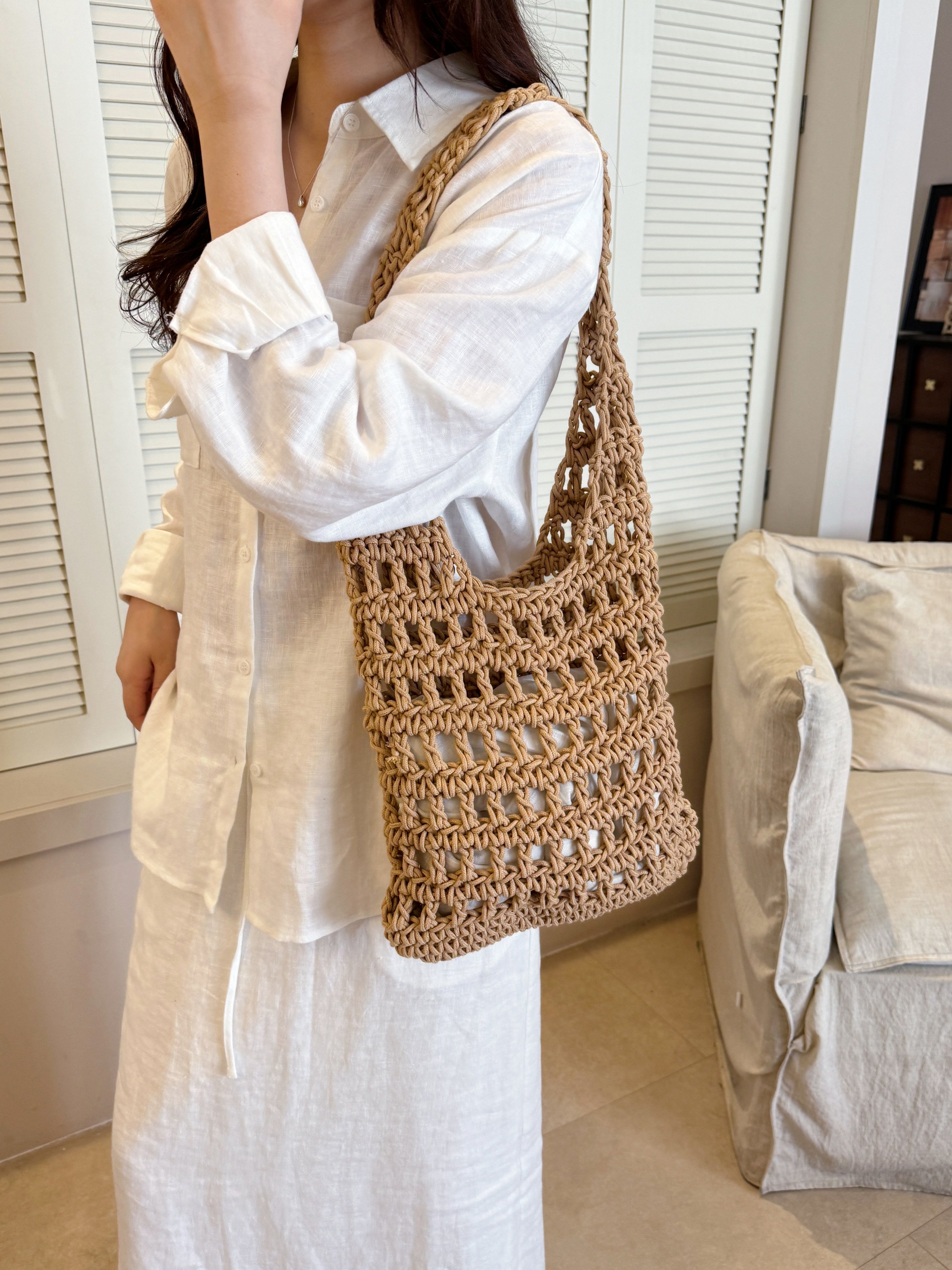 Khaki Crocheted Shoulder Bag