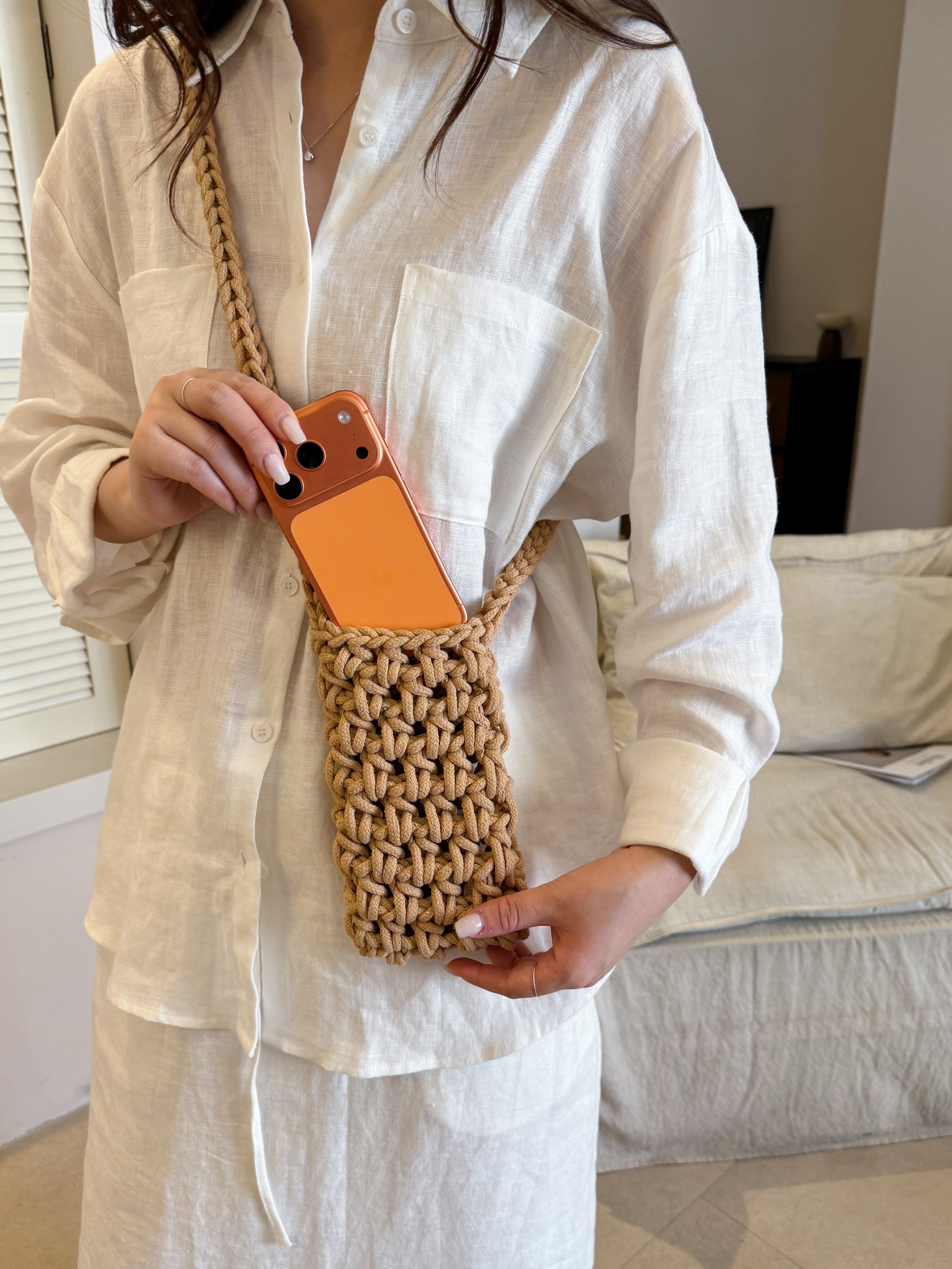 Khaki Woven Sling Crossbody Bag