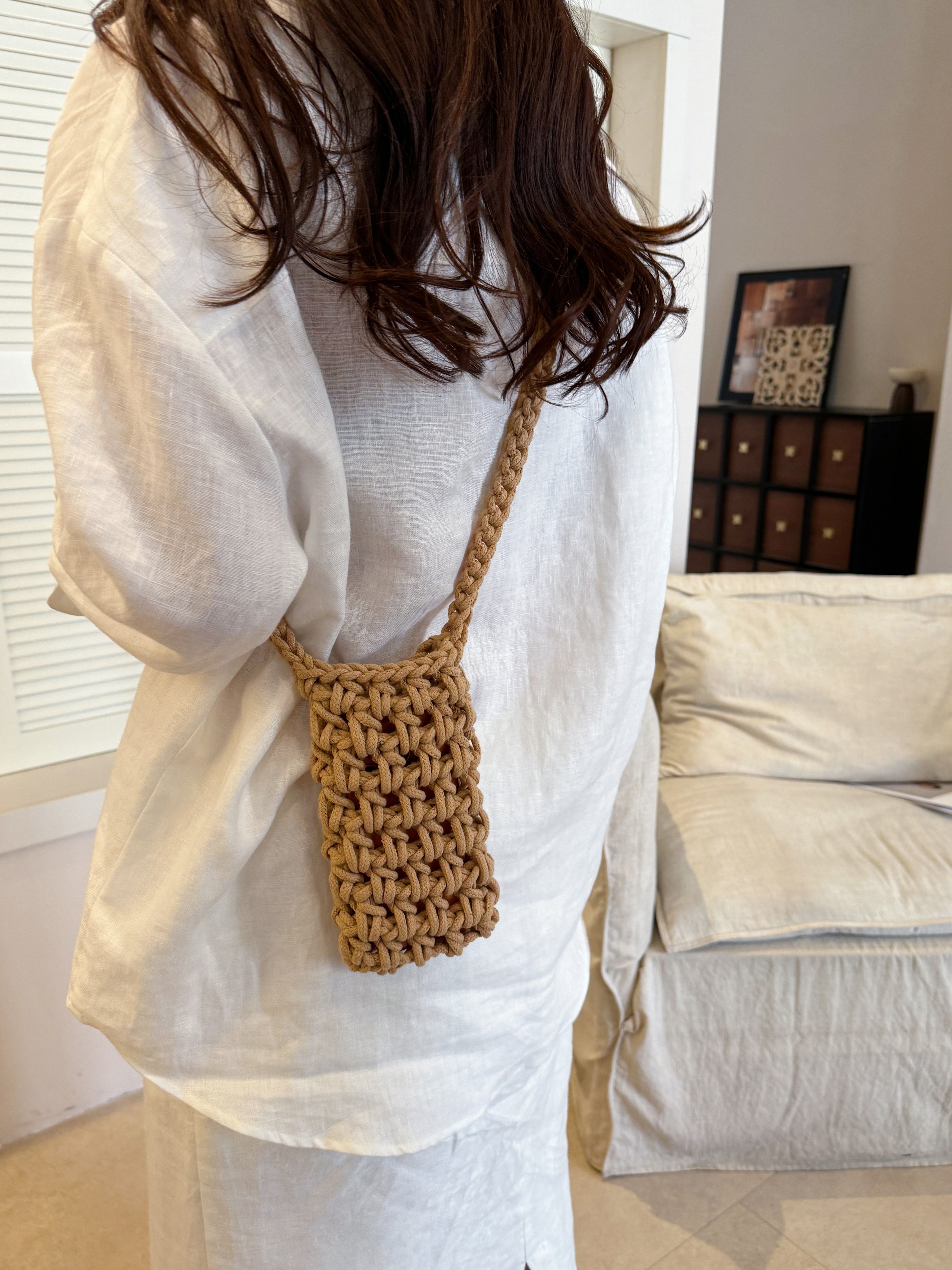 Khaki Woven Sling Crossbody Bag