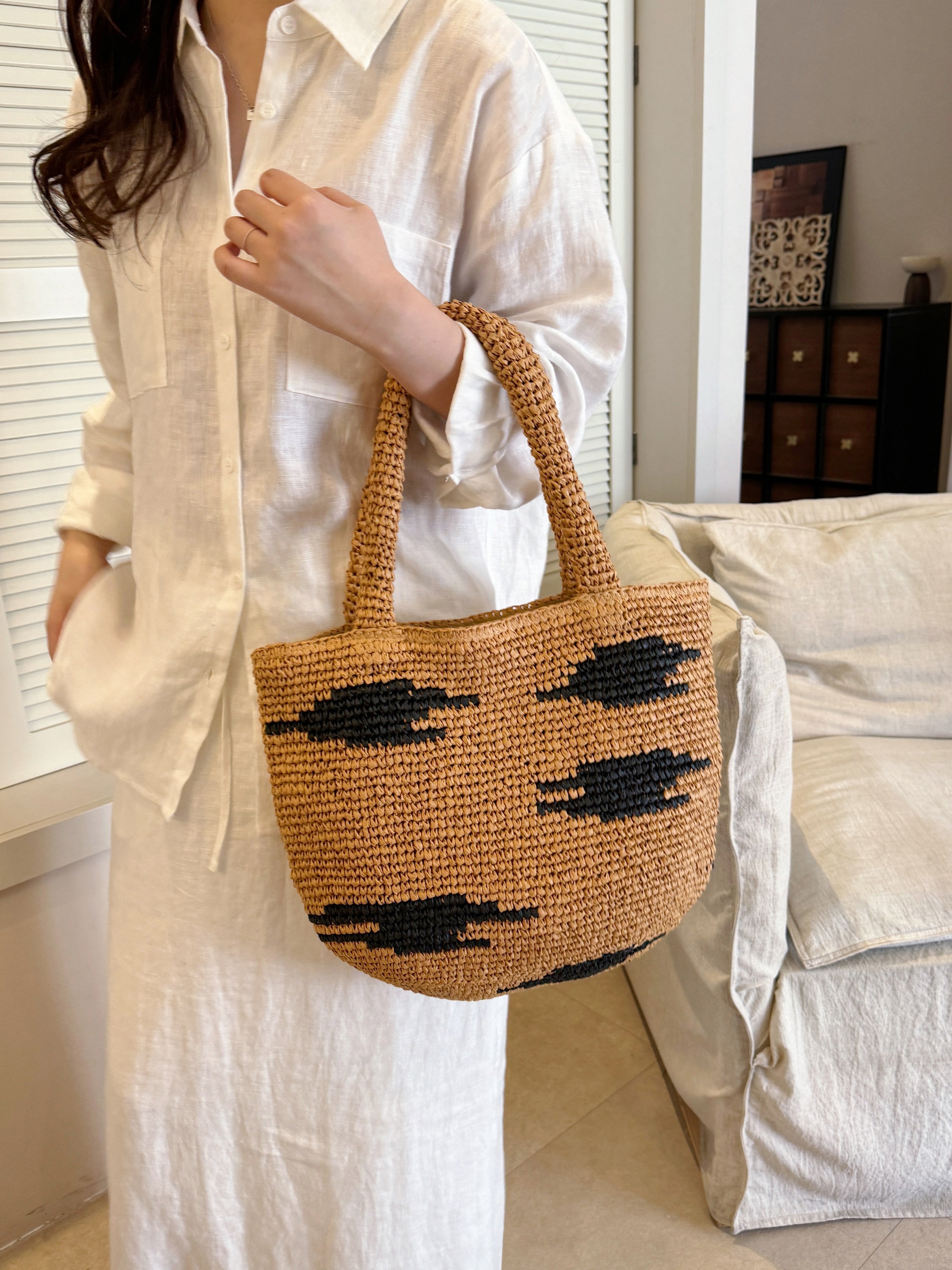Khaki Woven Pattern Shoulder Bag