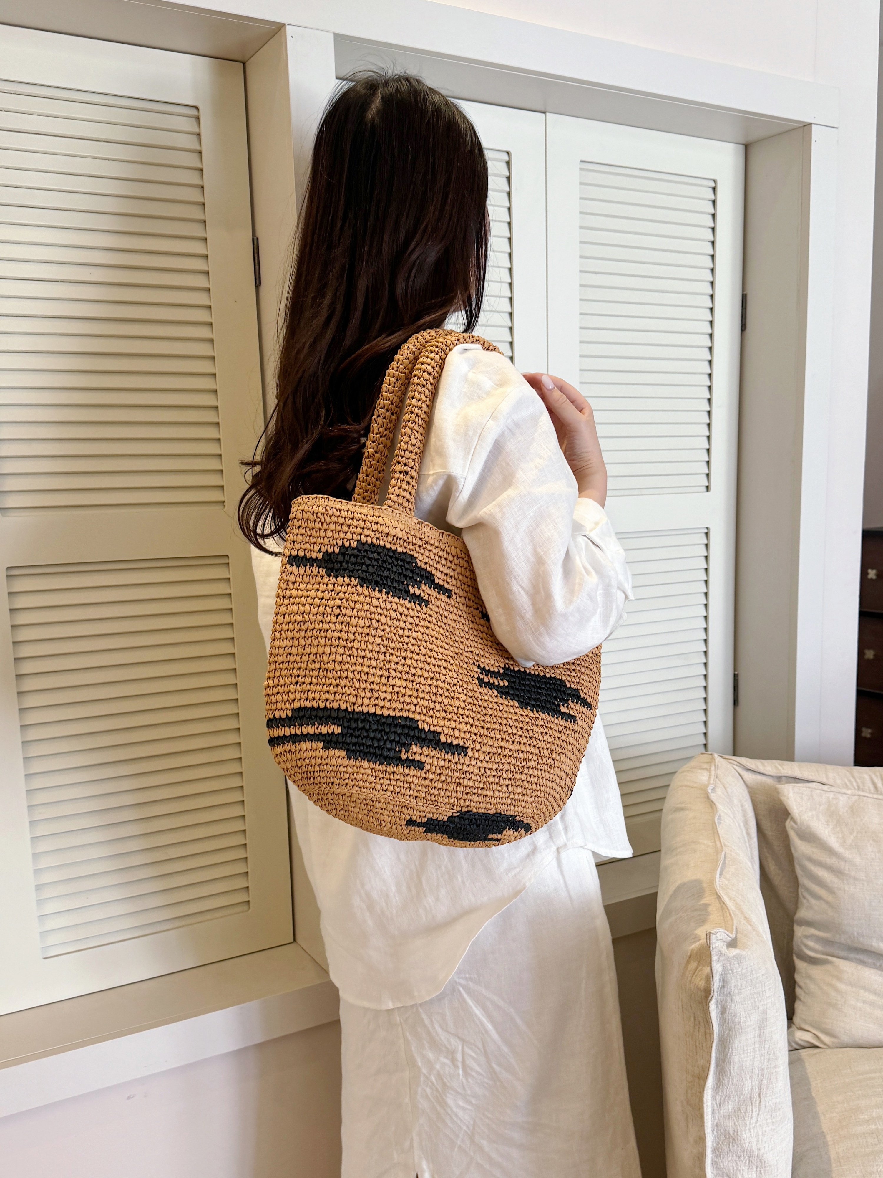 Khaki Woven Pattern Shoulder Bag