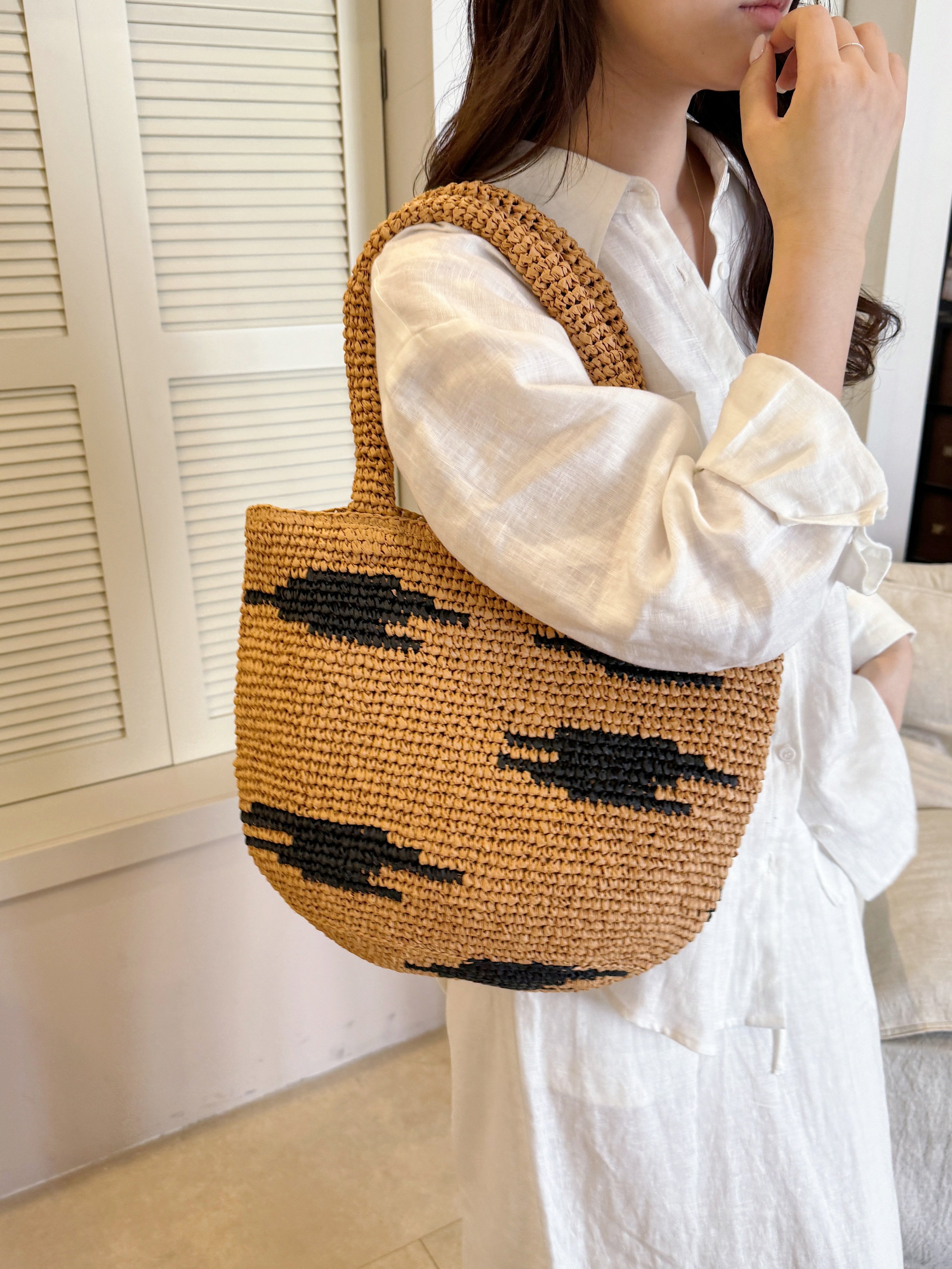 Khaki Woven Pattern Shoulder Bag