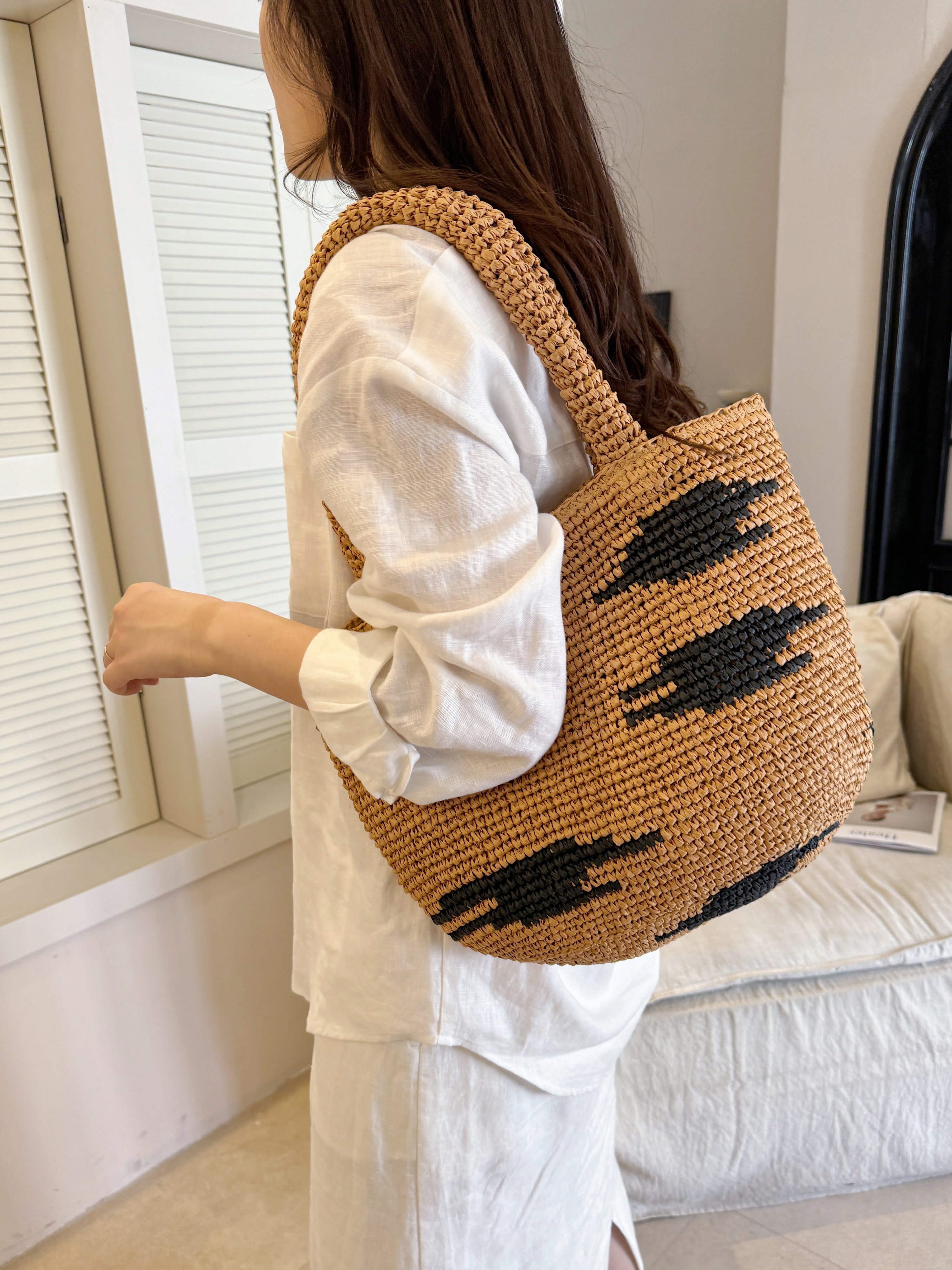 Khaki Woven Pattern Shoulder Bag