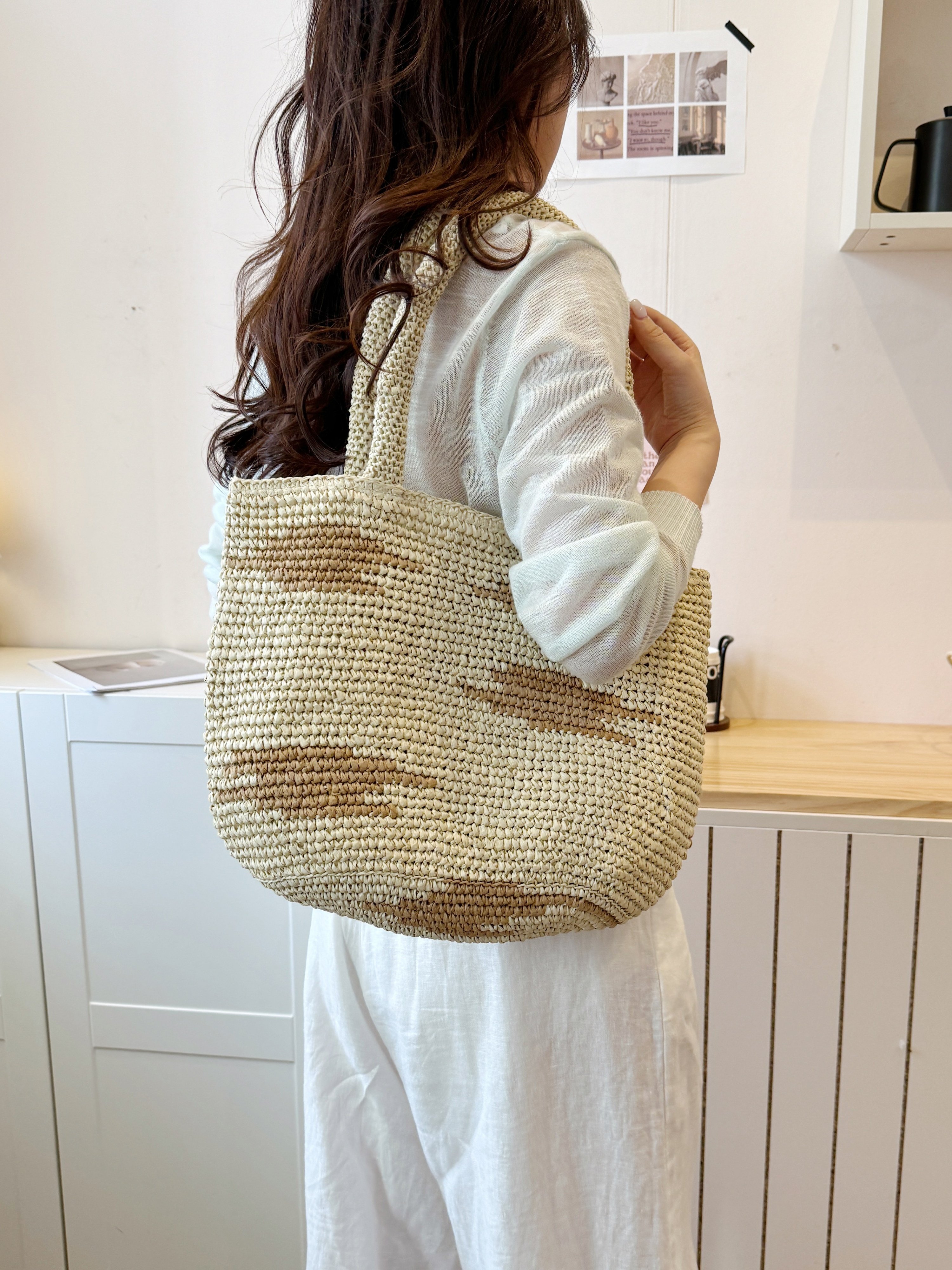 Off-White Woven Straw Shoulder Bag