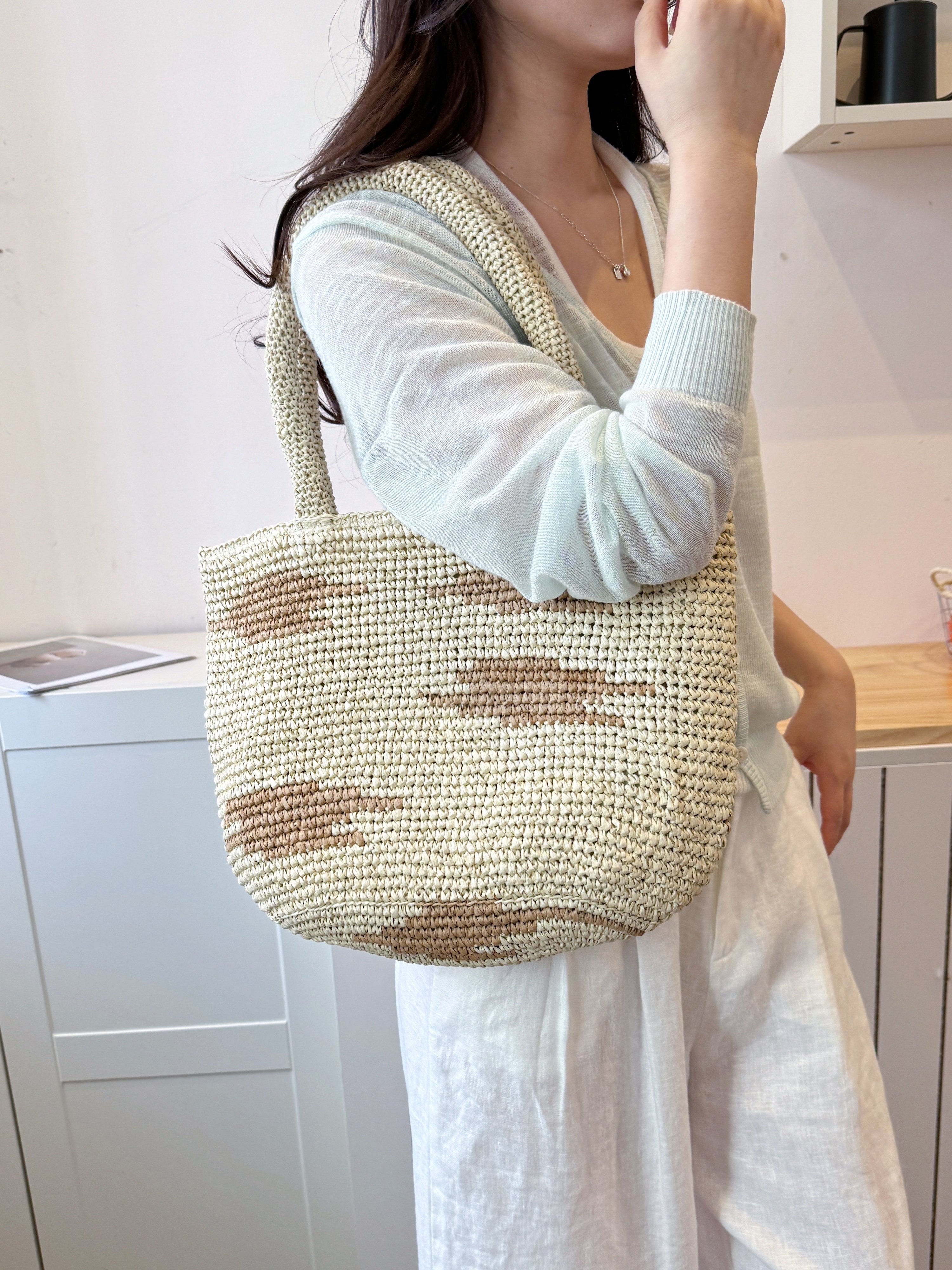 Off-White Woven Straw Shoulder Bag