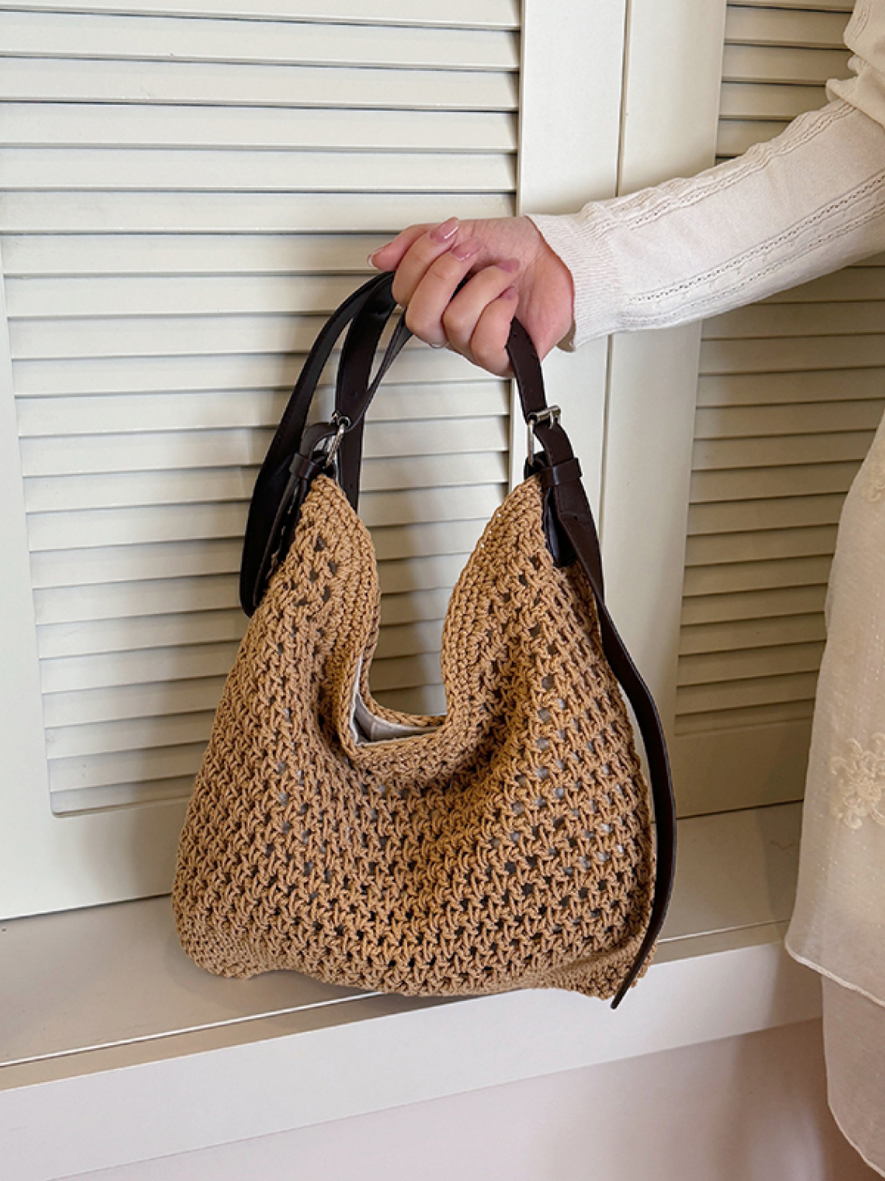 Khaki Crochet Shoulder Bag