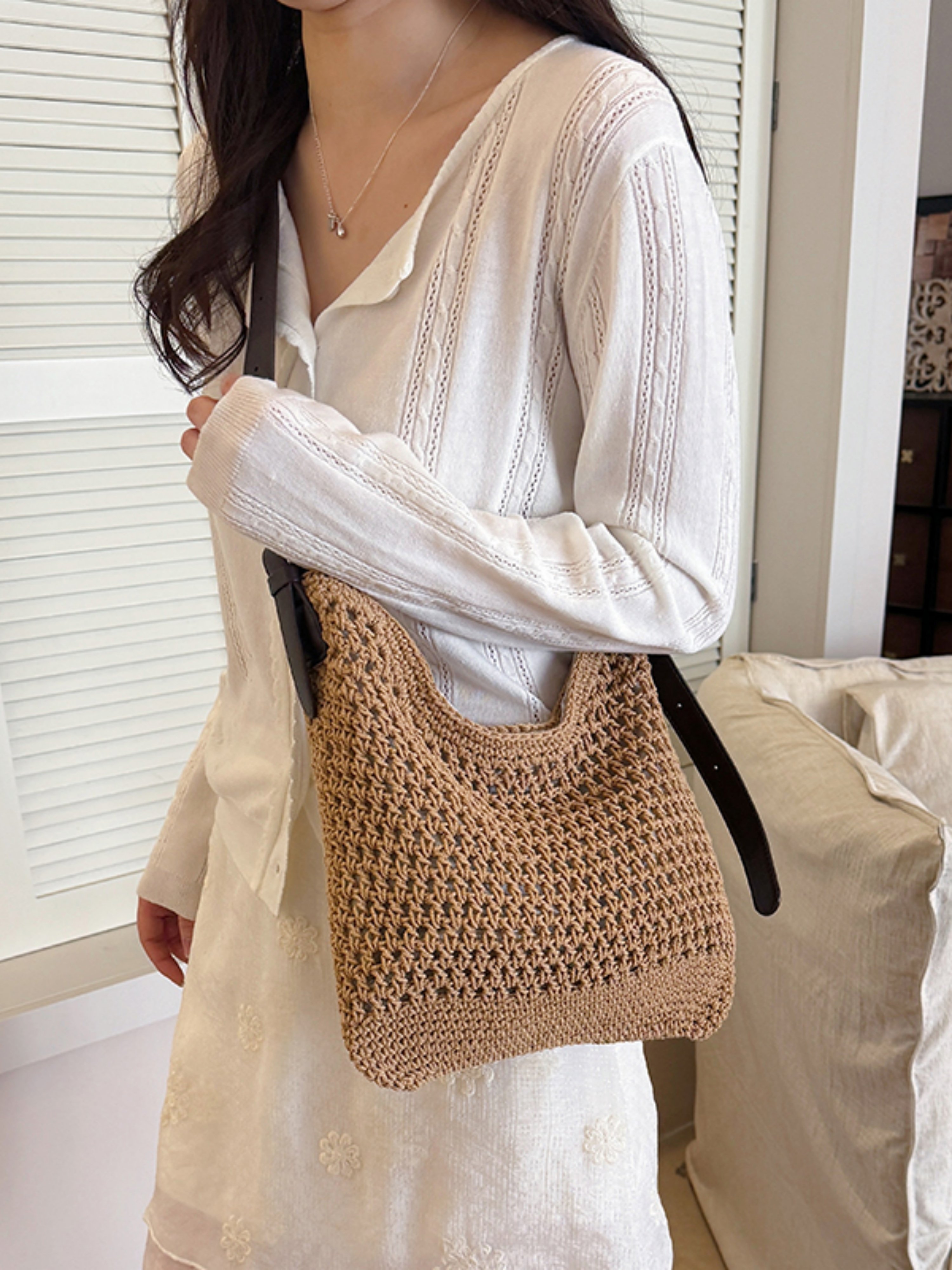Khaki Crochet Shoulder Bag