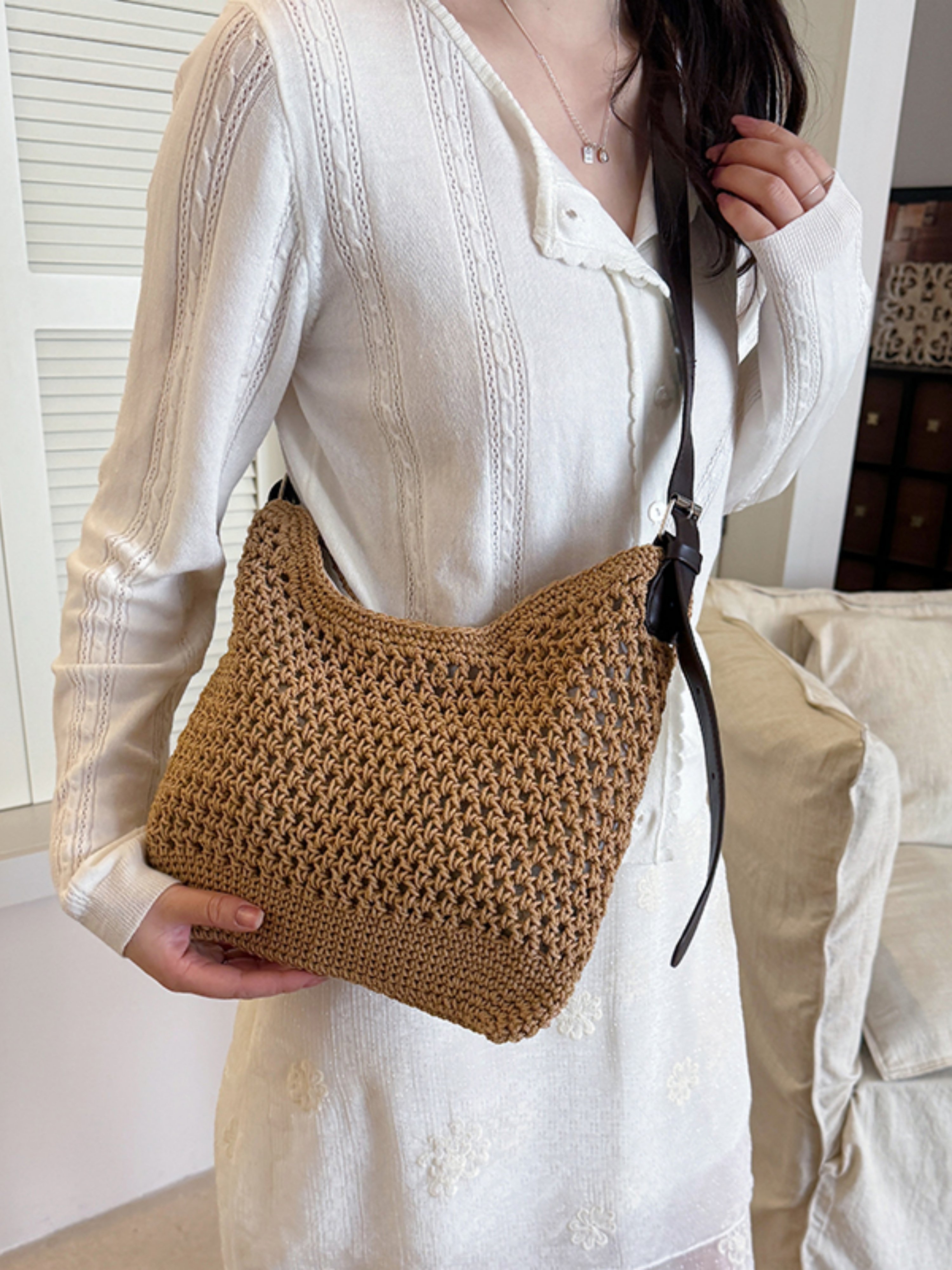 Khaki Crochet Shoulder Bag