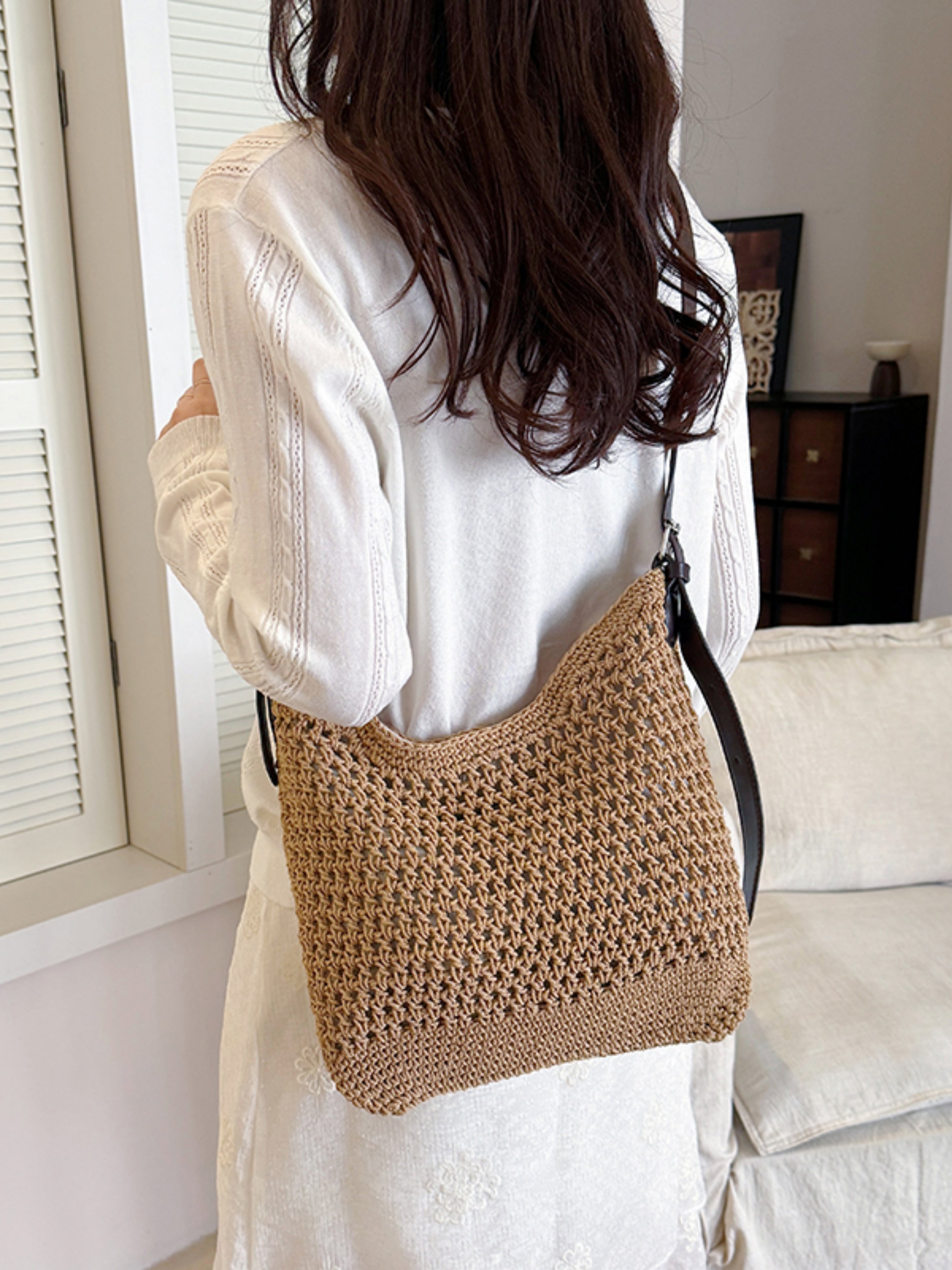 Khaki Crochet Shoulder Bag