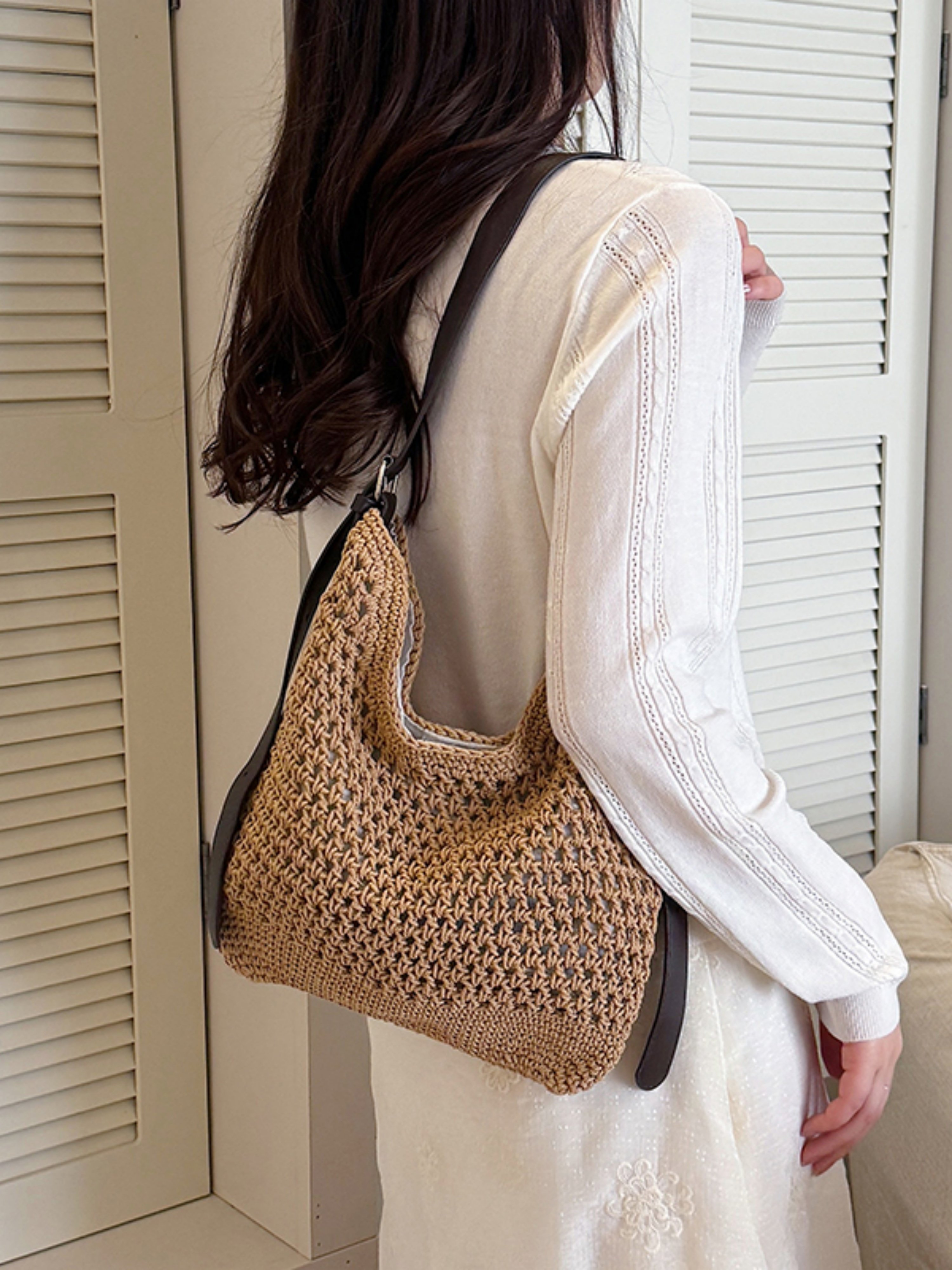 Khaki Crochet Shoulder Bag