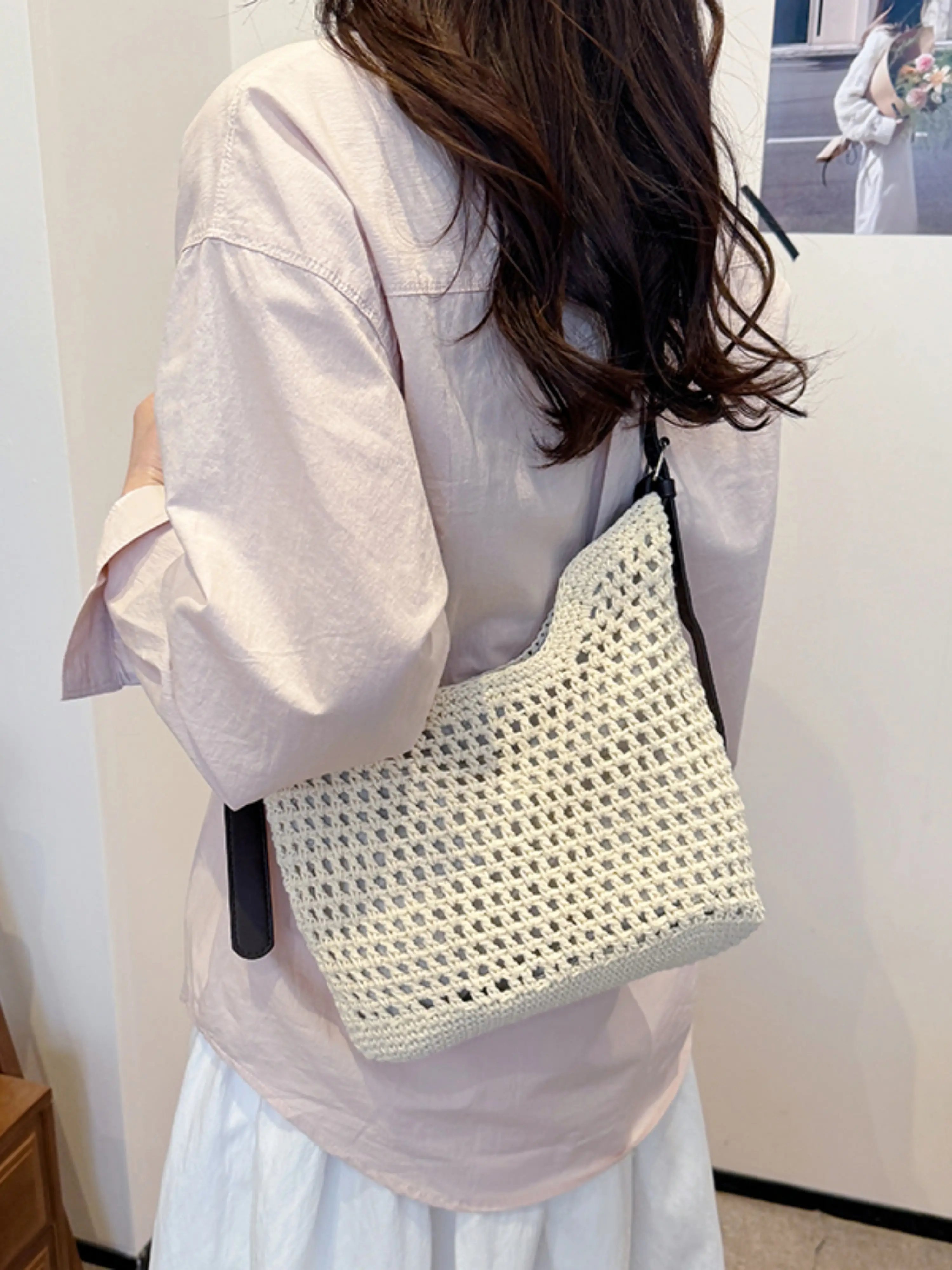 Off-White Crochet Knit Shoulder Bag