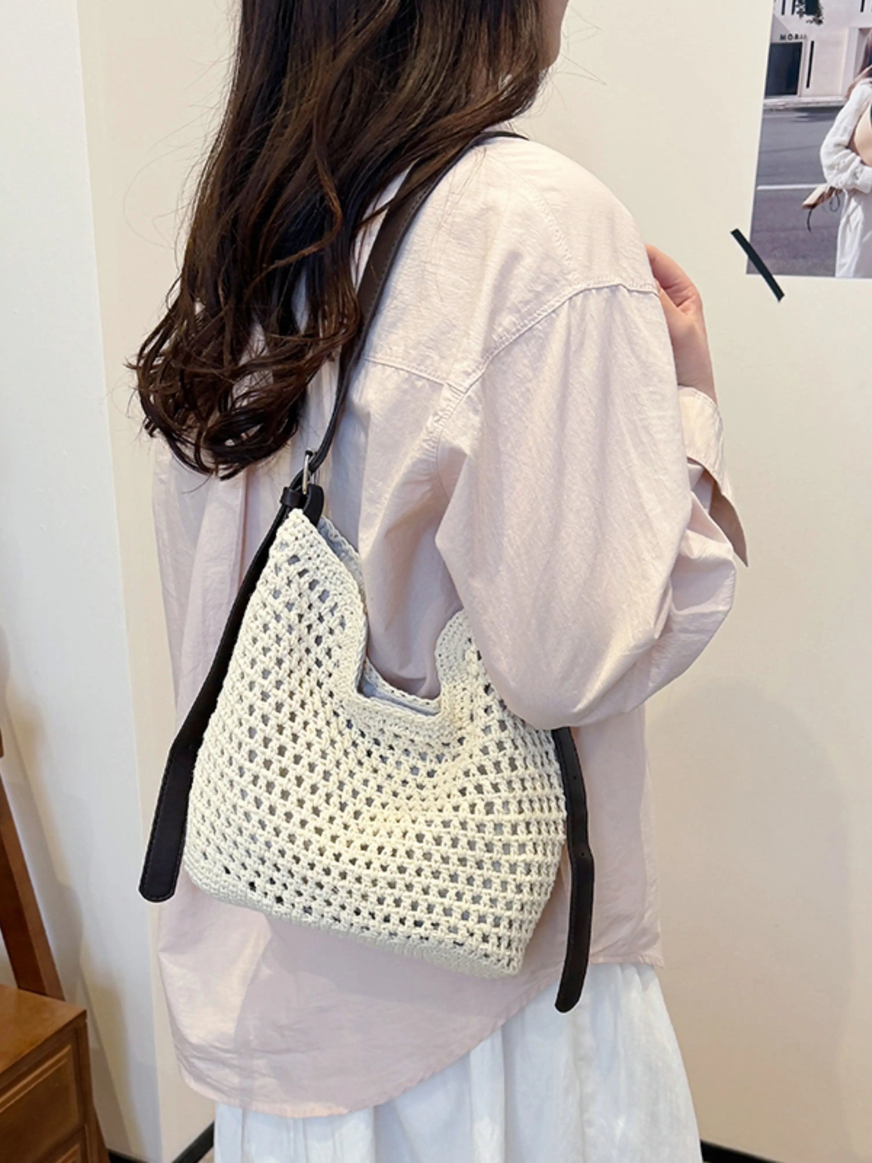 Off-White Crochet Knit Shoulder Bag