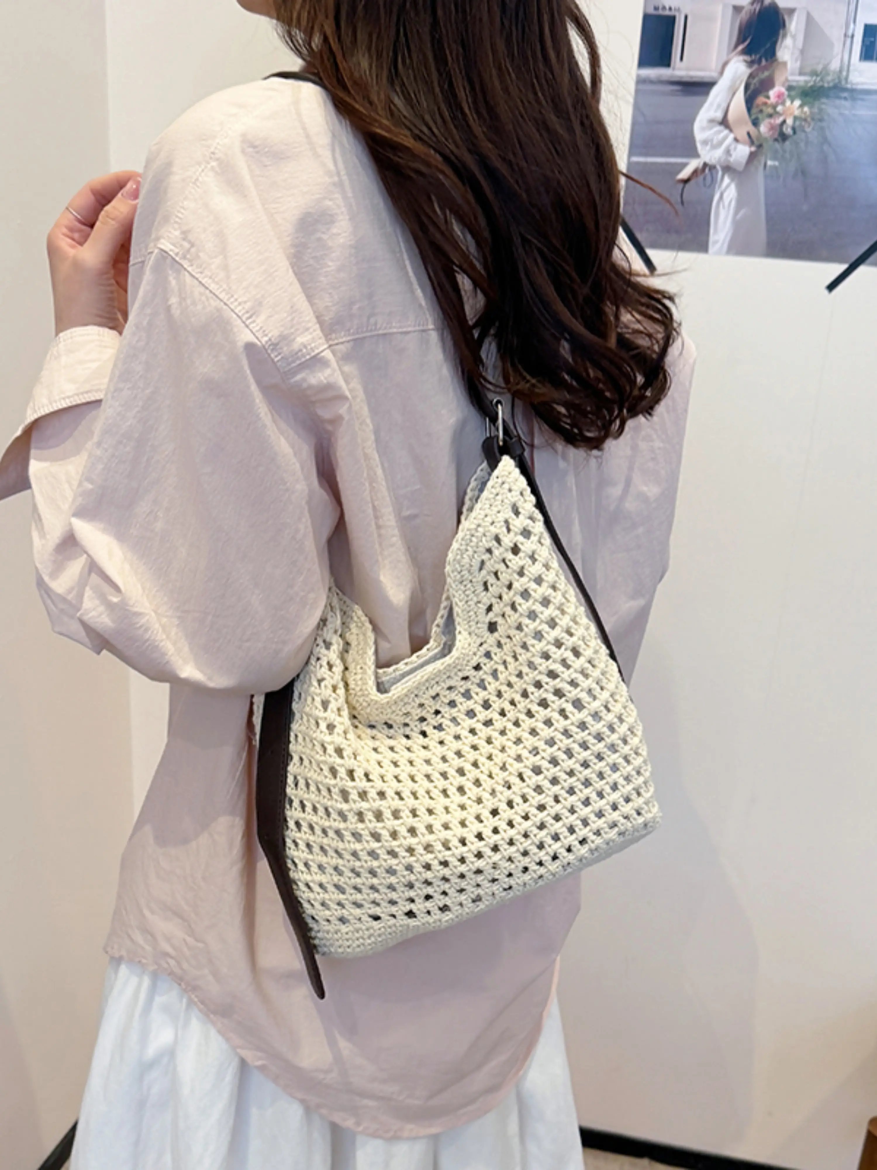 Off-White Crochet Knit Shoulder Bag
