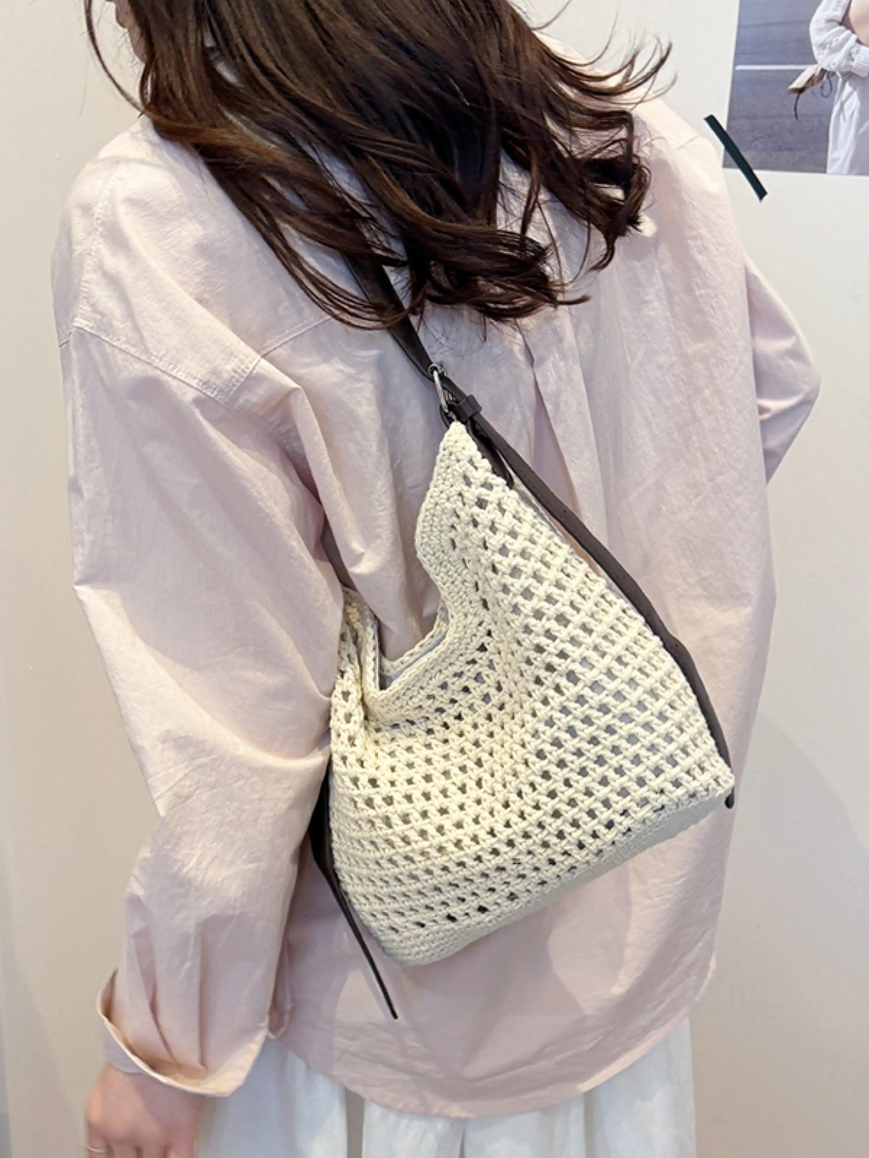 Off-White Crochet Knit Shoulder Bag