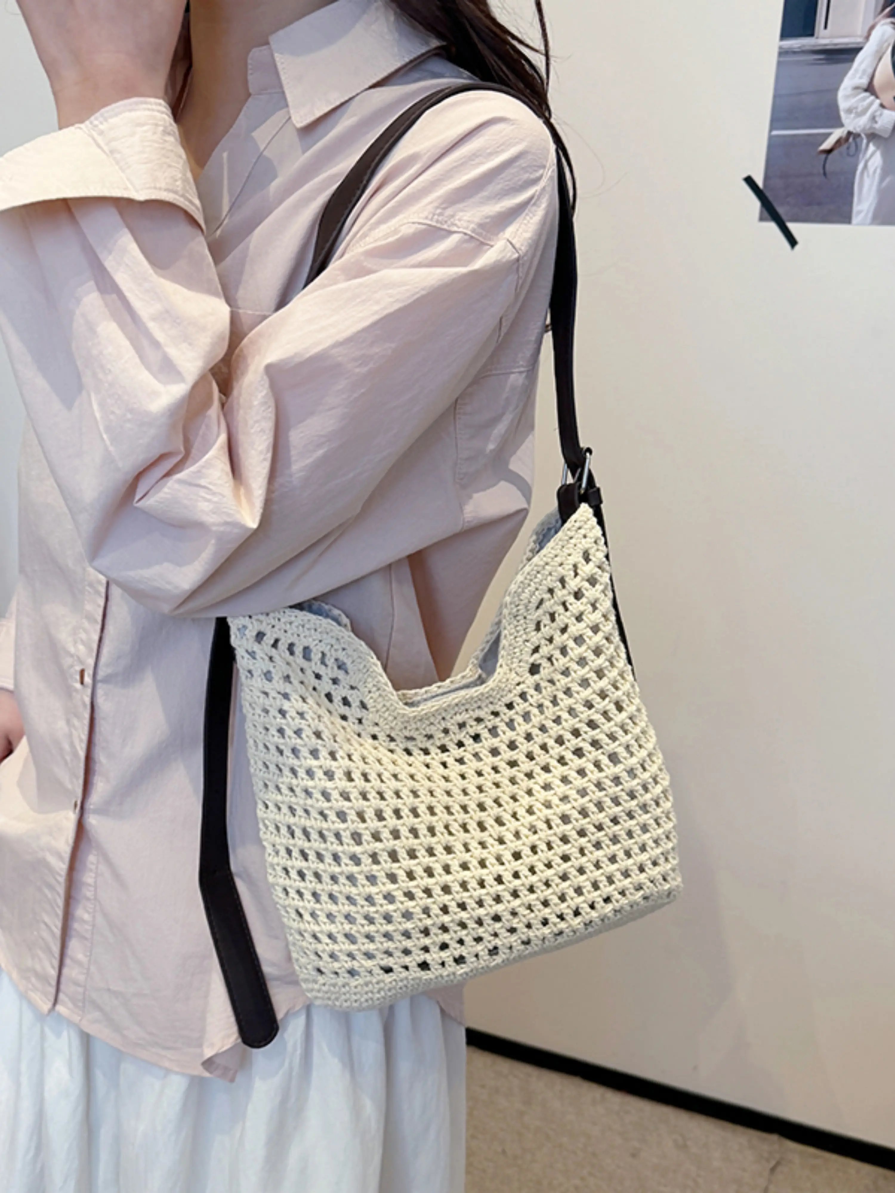 Off-White Crochet Knit Shoulder Bag