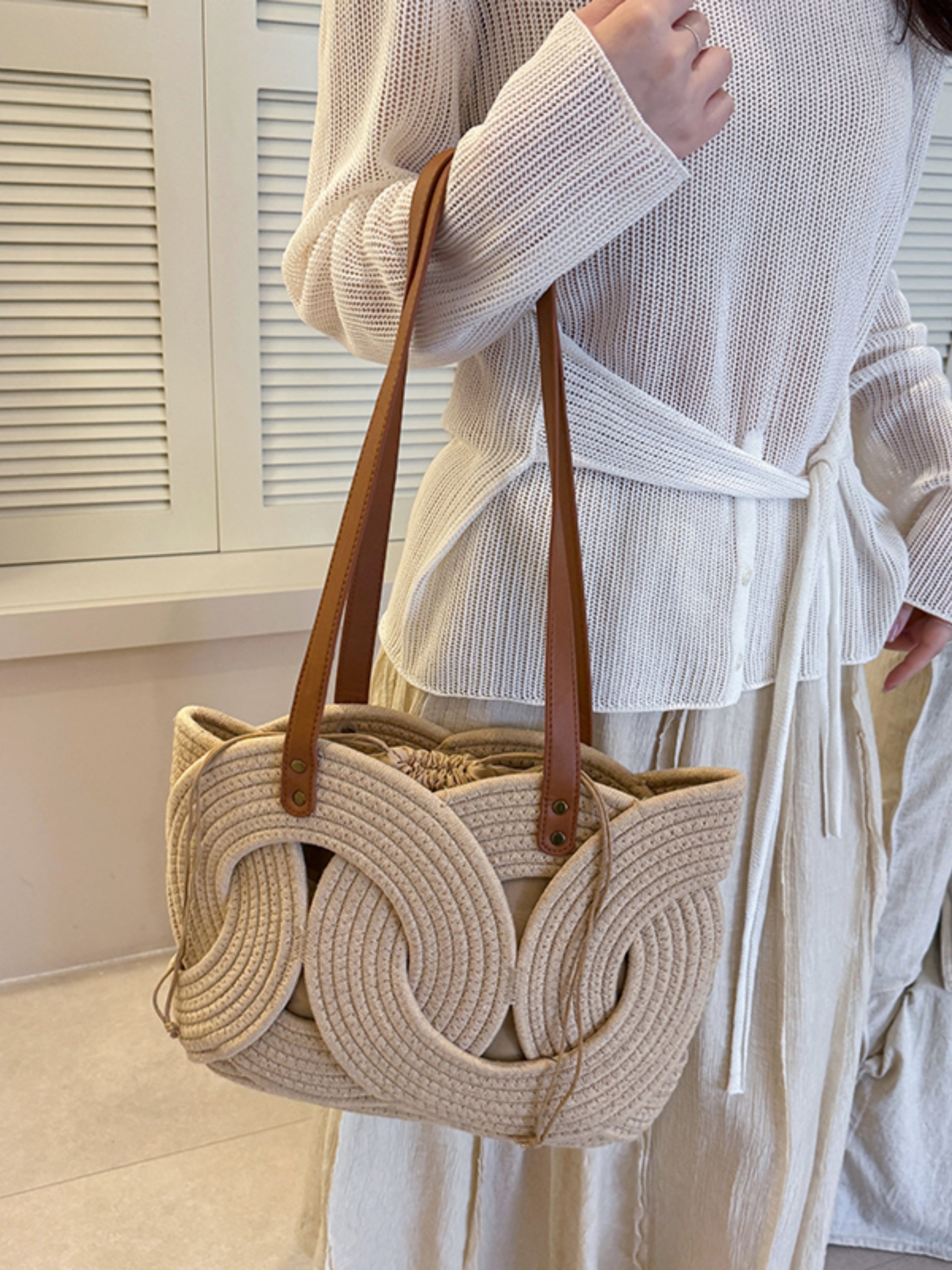 Khaki Woven Shoulder Bag
