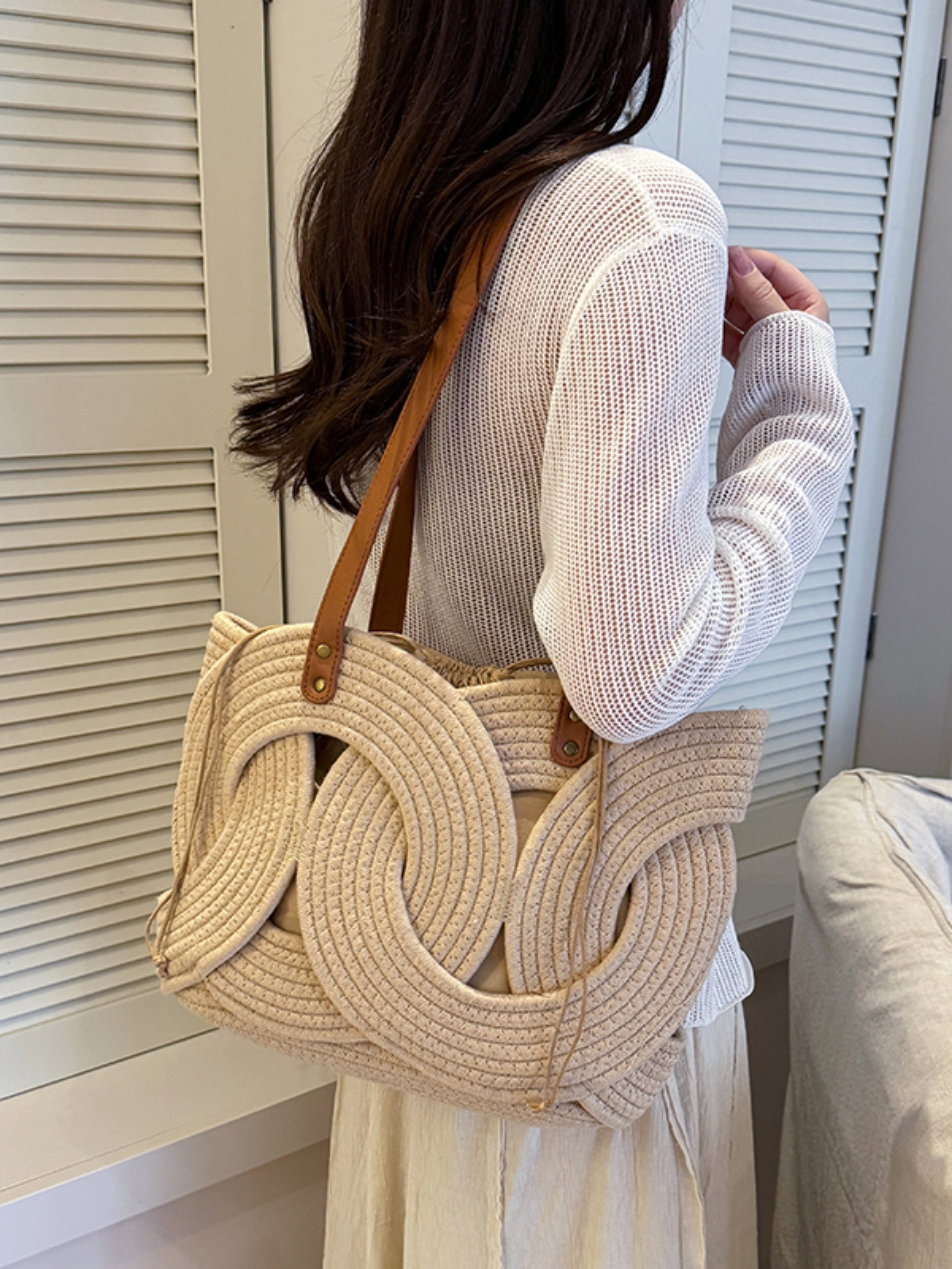 Khaki Woven Shoulder Bag