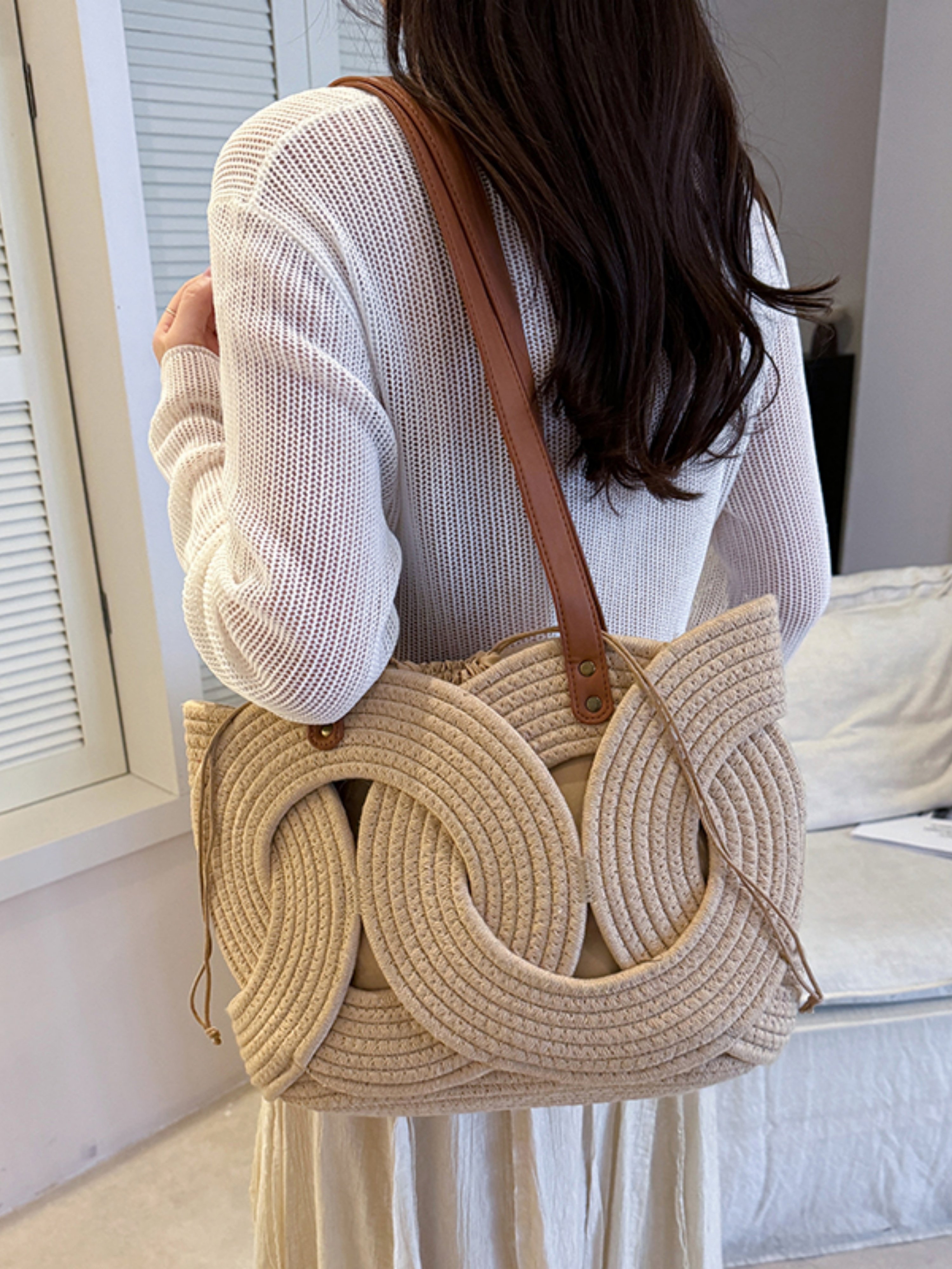Khaki Woven Shoulder Bag